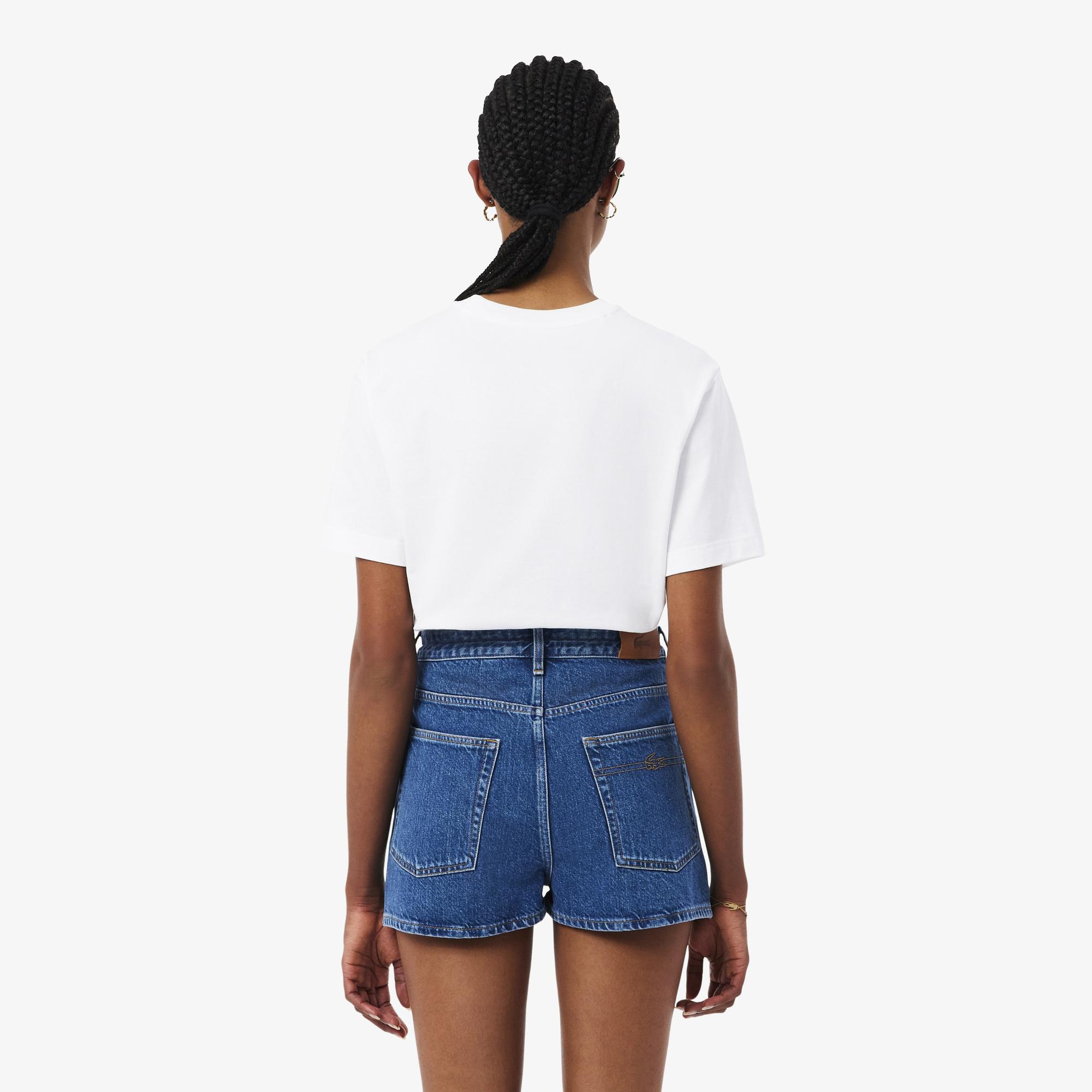 Lacoste Kadın Relaxed Fit Bisiklet Yaka Beyaz T-Shirt