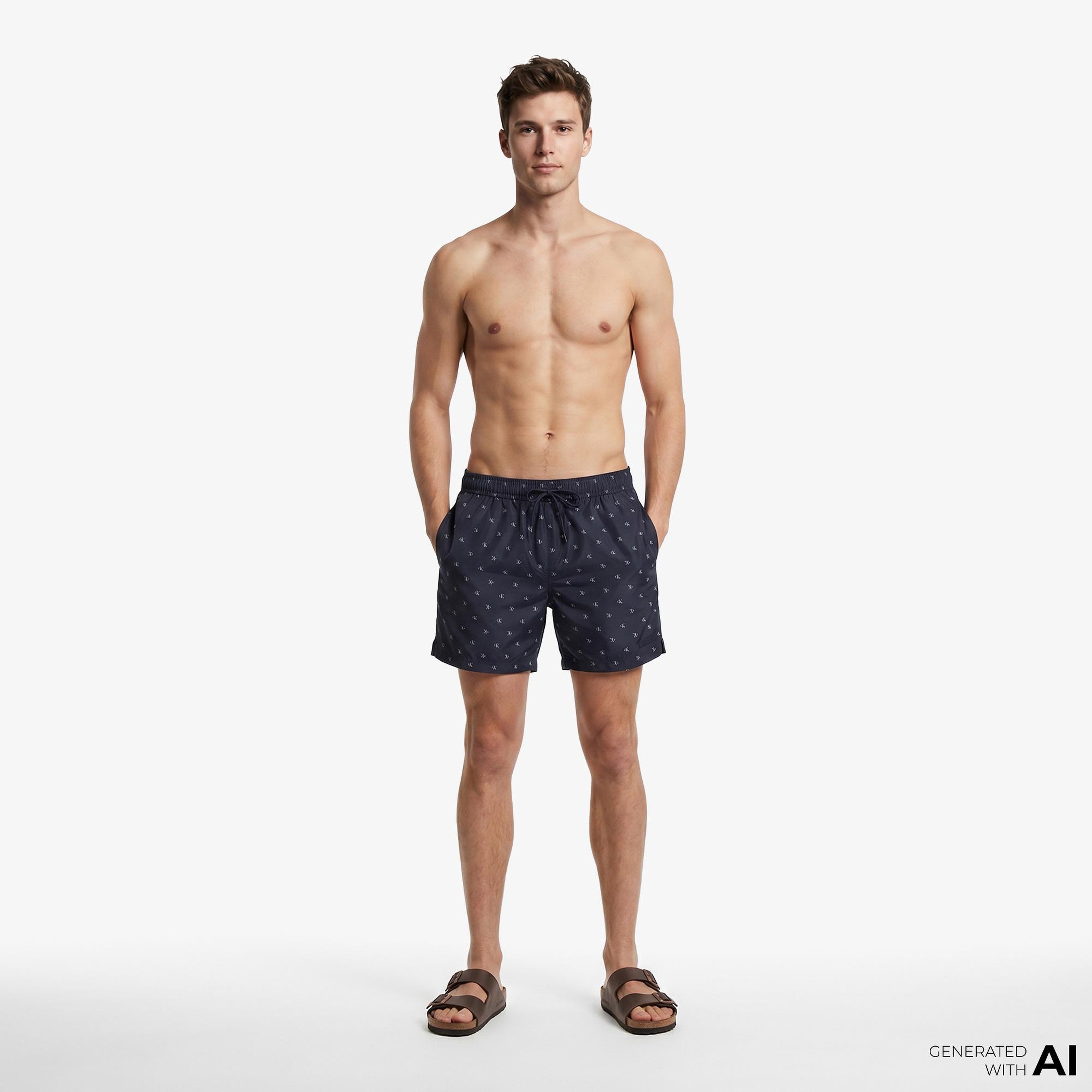 Calvin Klein Medium Drawstring Covered Erkek Mavi Deniz Şortu