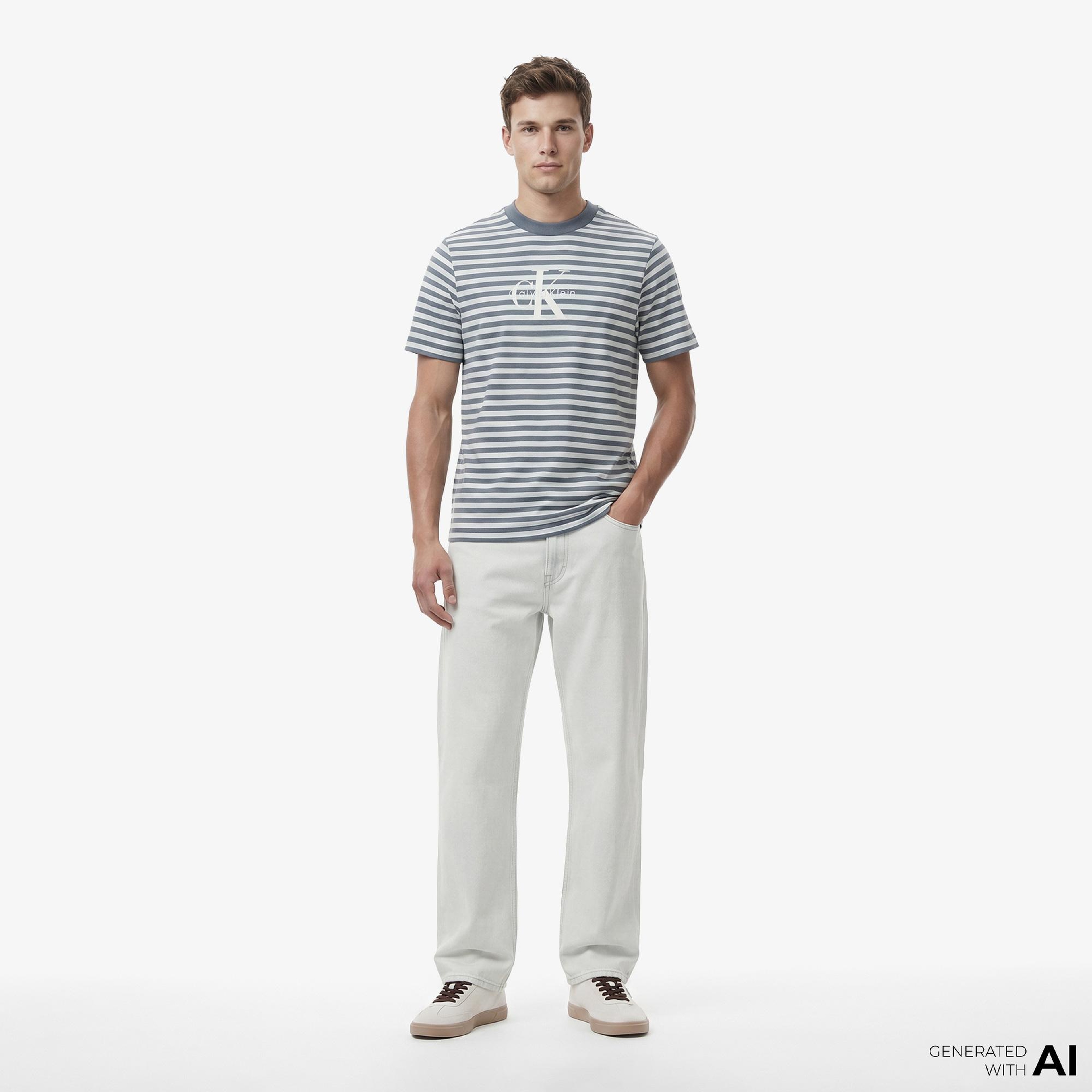 Calvin Klein Baggy Bleachout 205 Erkek Mavi Jean