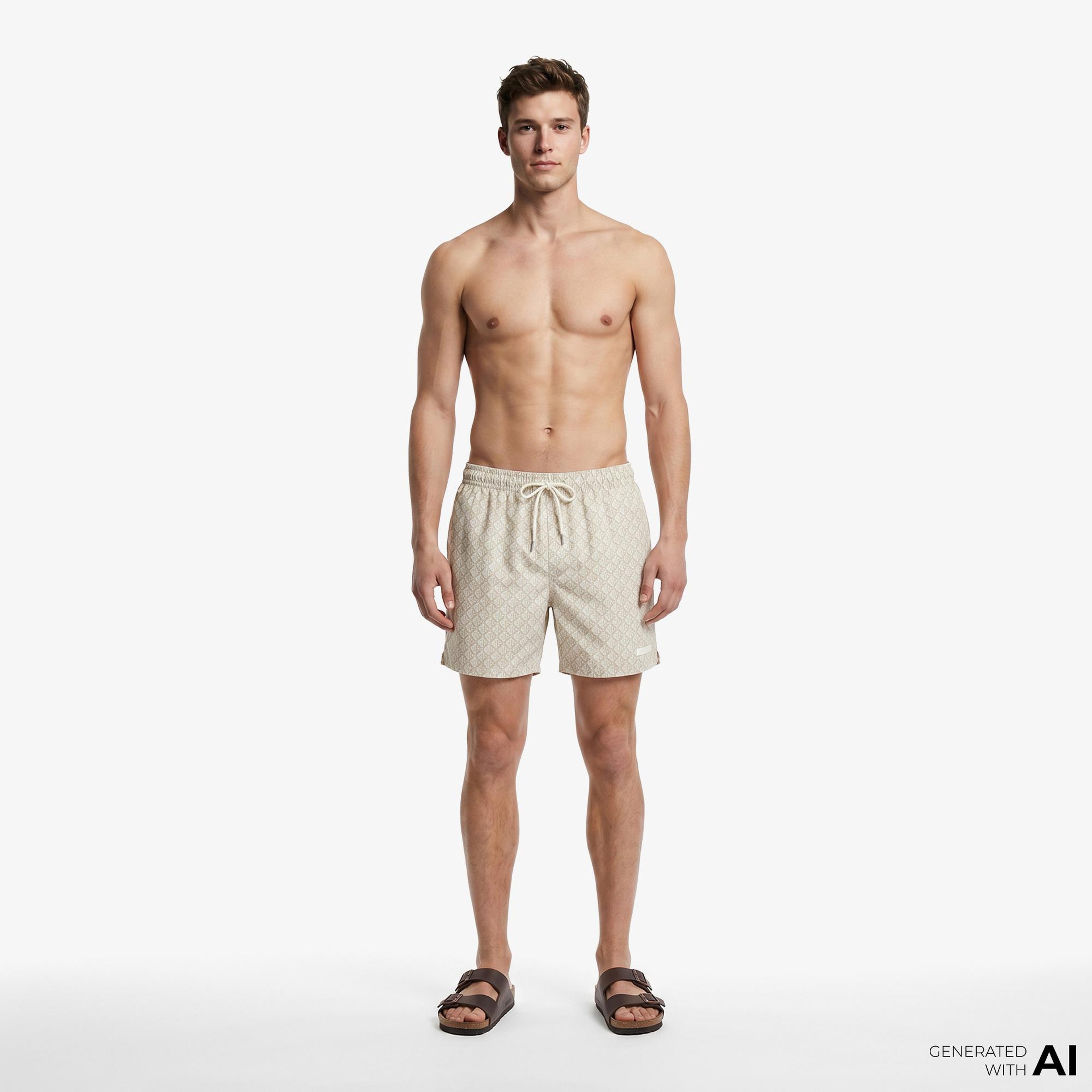Calvin Klein Medium Drawstring Covered Erkek Haki Deniz Şortu