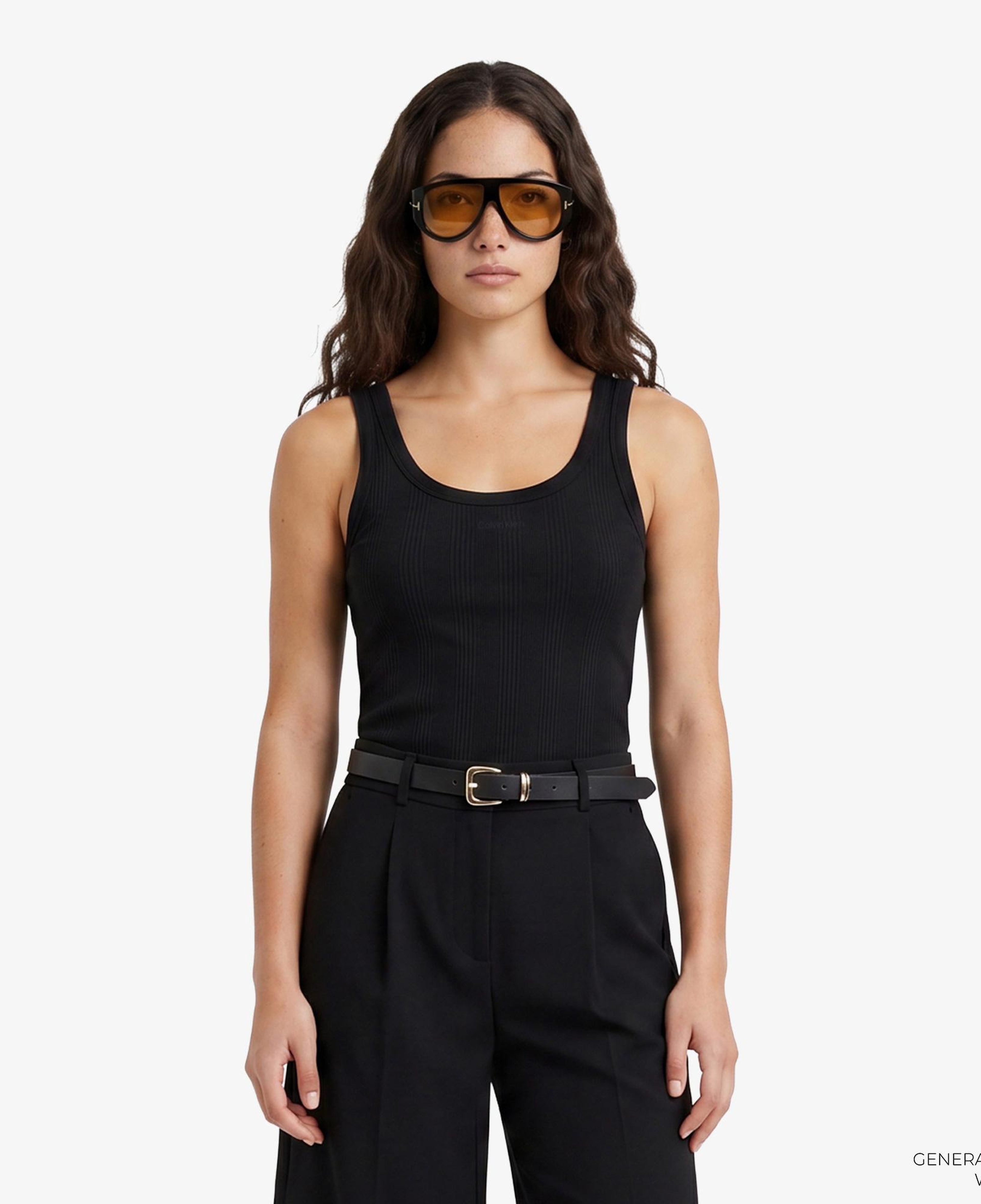 Calvin Klein Varigated Nano Logo Kadın Siyah Kolsuz T-Shirt