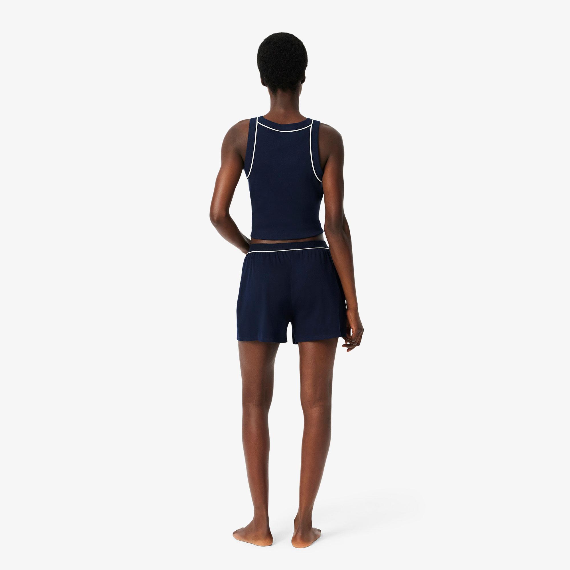 Lacoste Kadın Kolsuz Bisiklet Yaka Lacivert Pijama Takımı