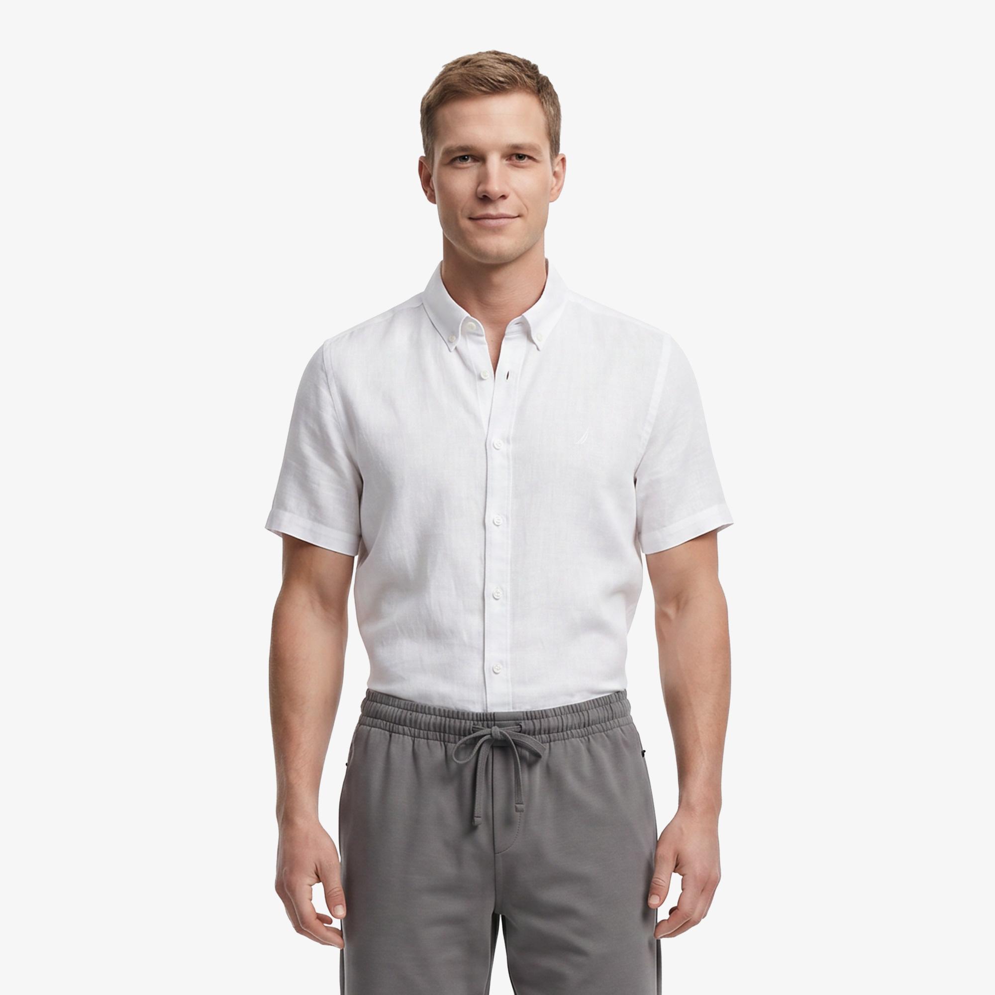 Nautica Erkek Gri Regular Fit Kısa Kollu Keten Gömlek