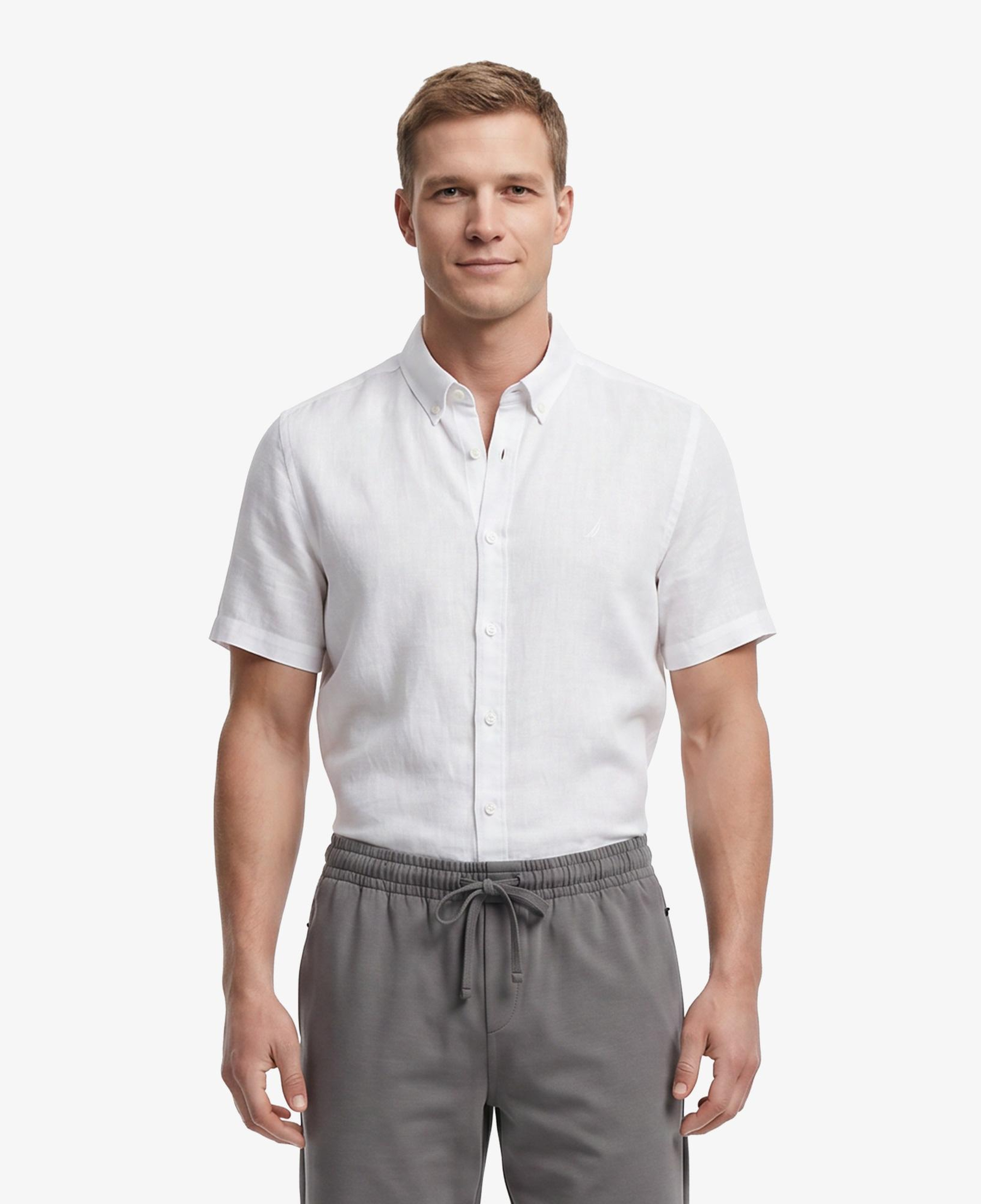 Nautica Erkek Gri Regular Fit Kısa Kollu Keten Gömlek