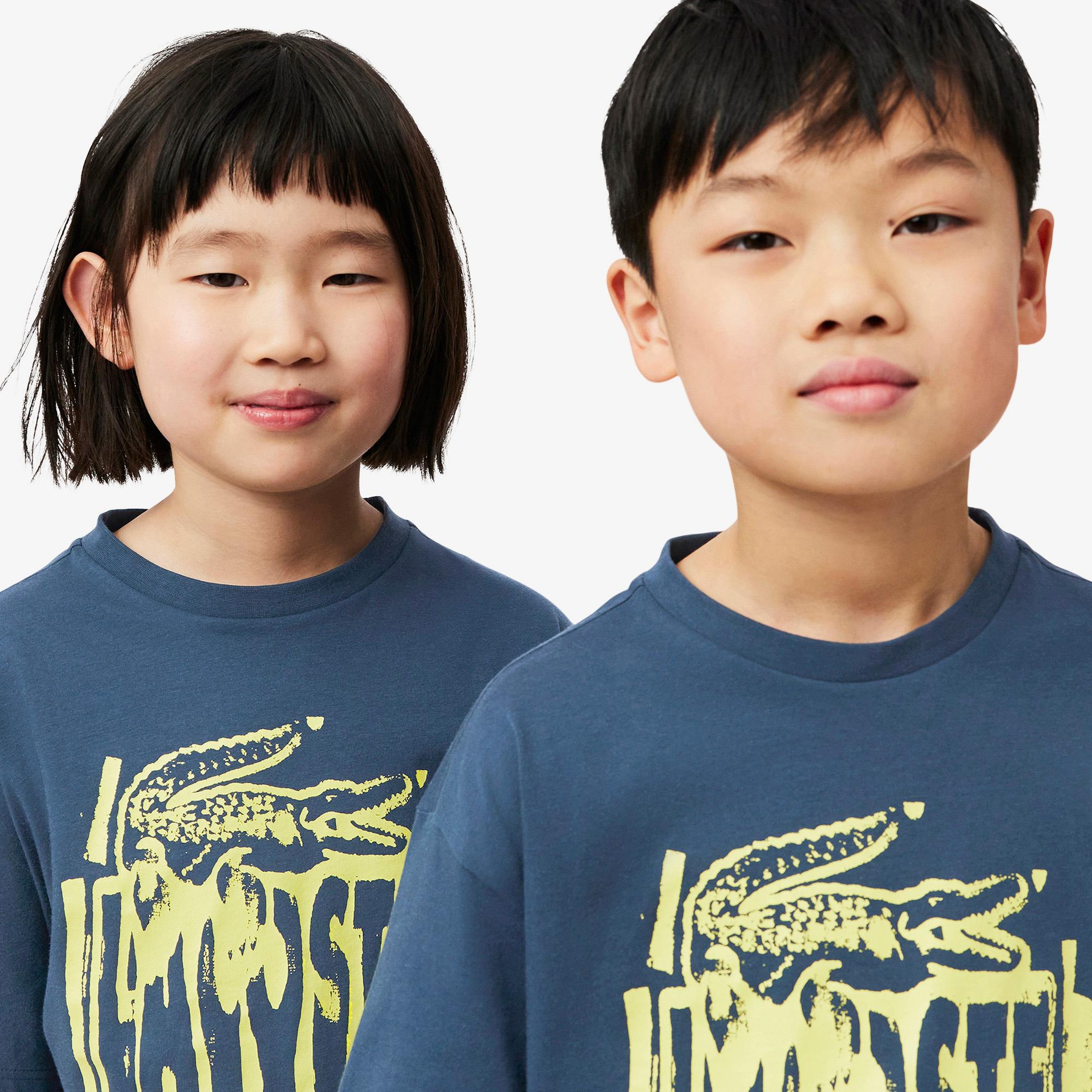 Lacoste Çocuk Bisiklet Yaka Baskılı Lacivert T-Shirt