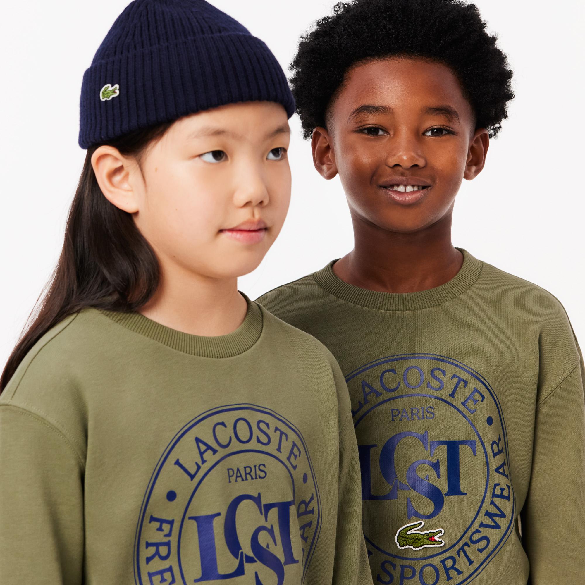 Lacoste Çocuk Bisiklet Yaka Baskılı Haki Sweatshirt