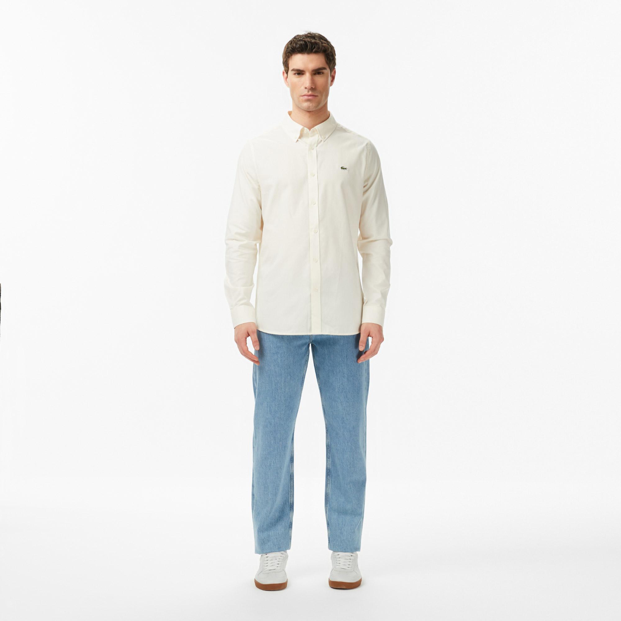 Lacoste Erkek Slim Fit Düğmeli Yaka Bej Gömlek