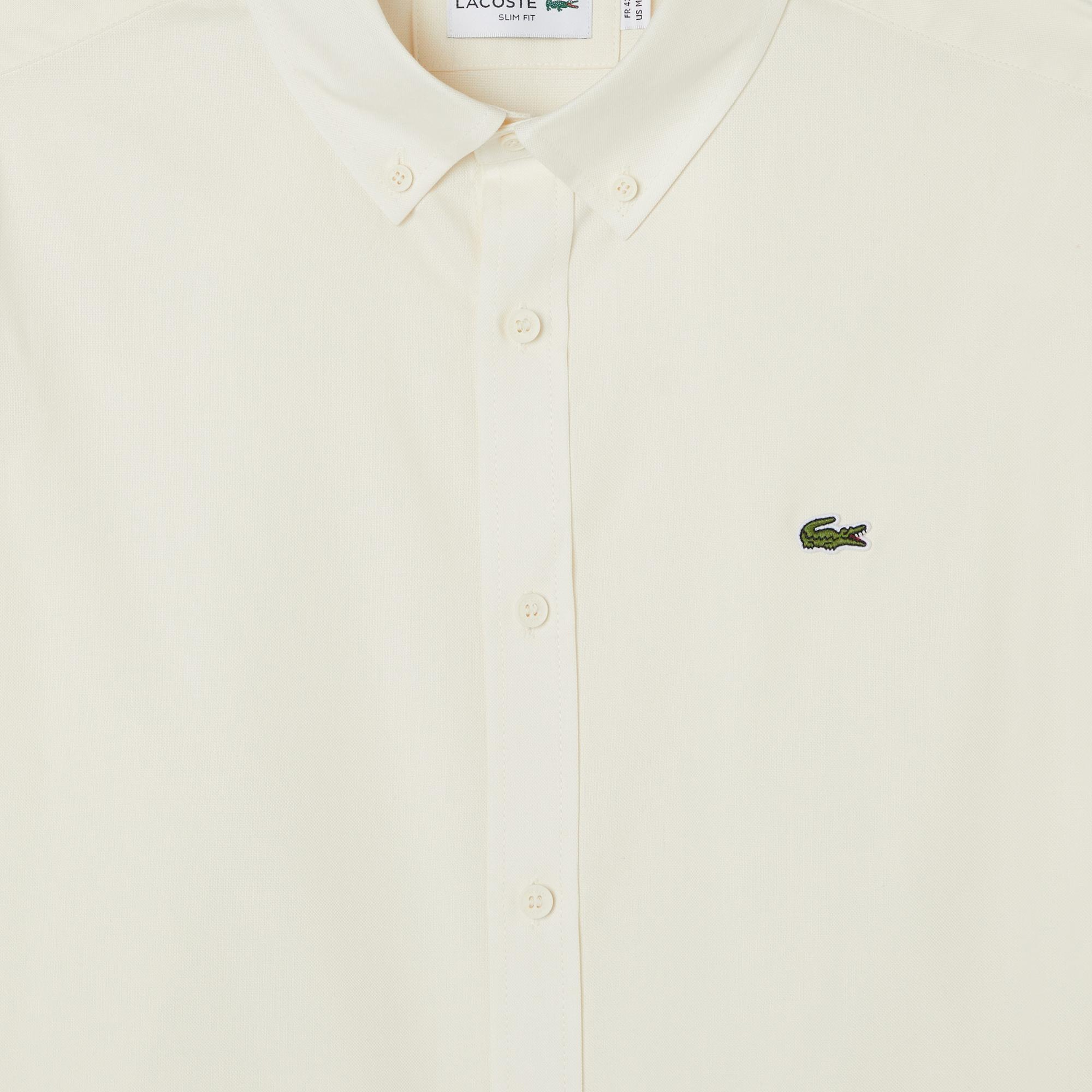 Lacoste Erkek Slim Fit Düğmeli Yaka Bej Gömlek