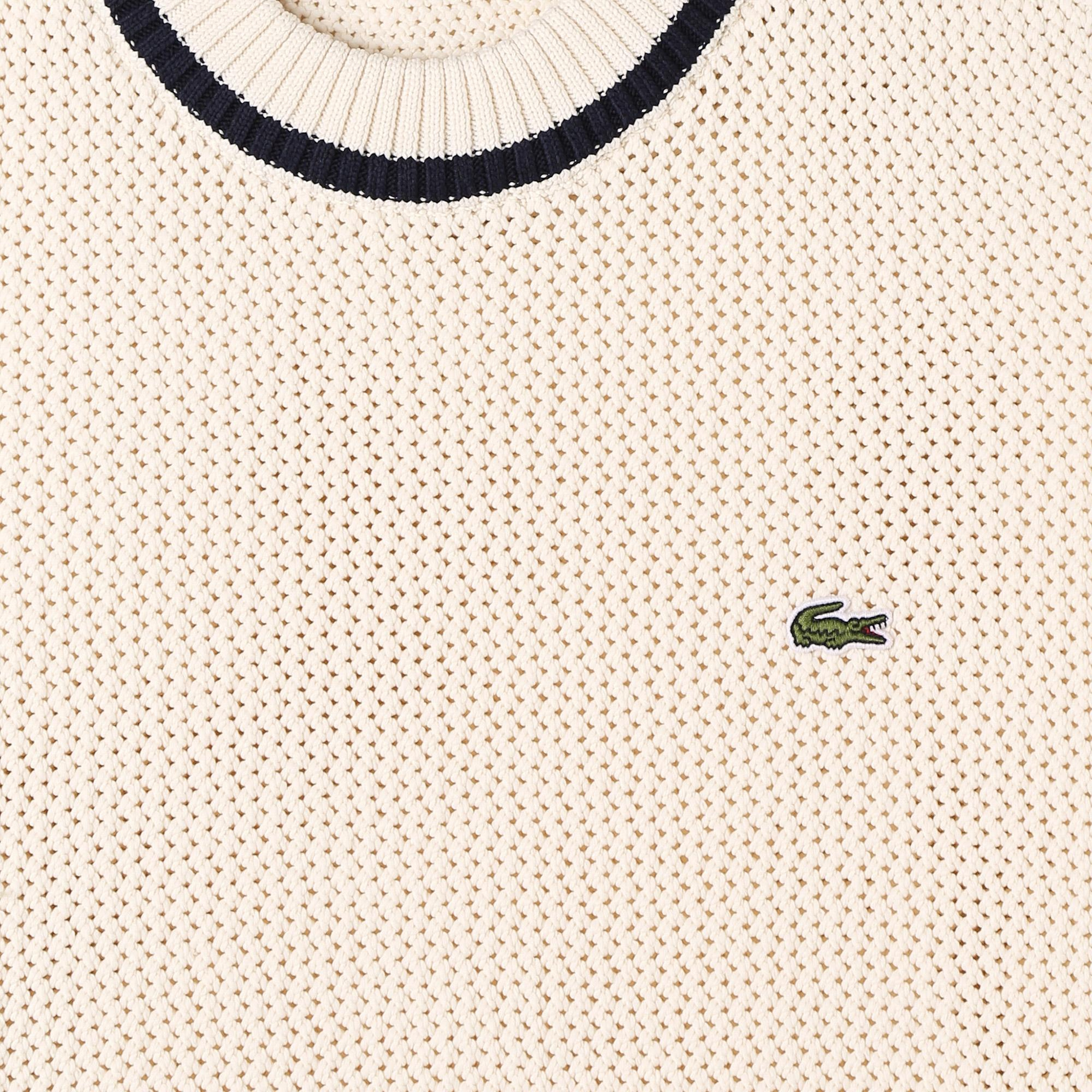 Lacoste Kadın Classic Fit Bisiklet Yaka Krem Bluz