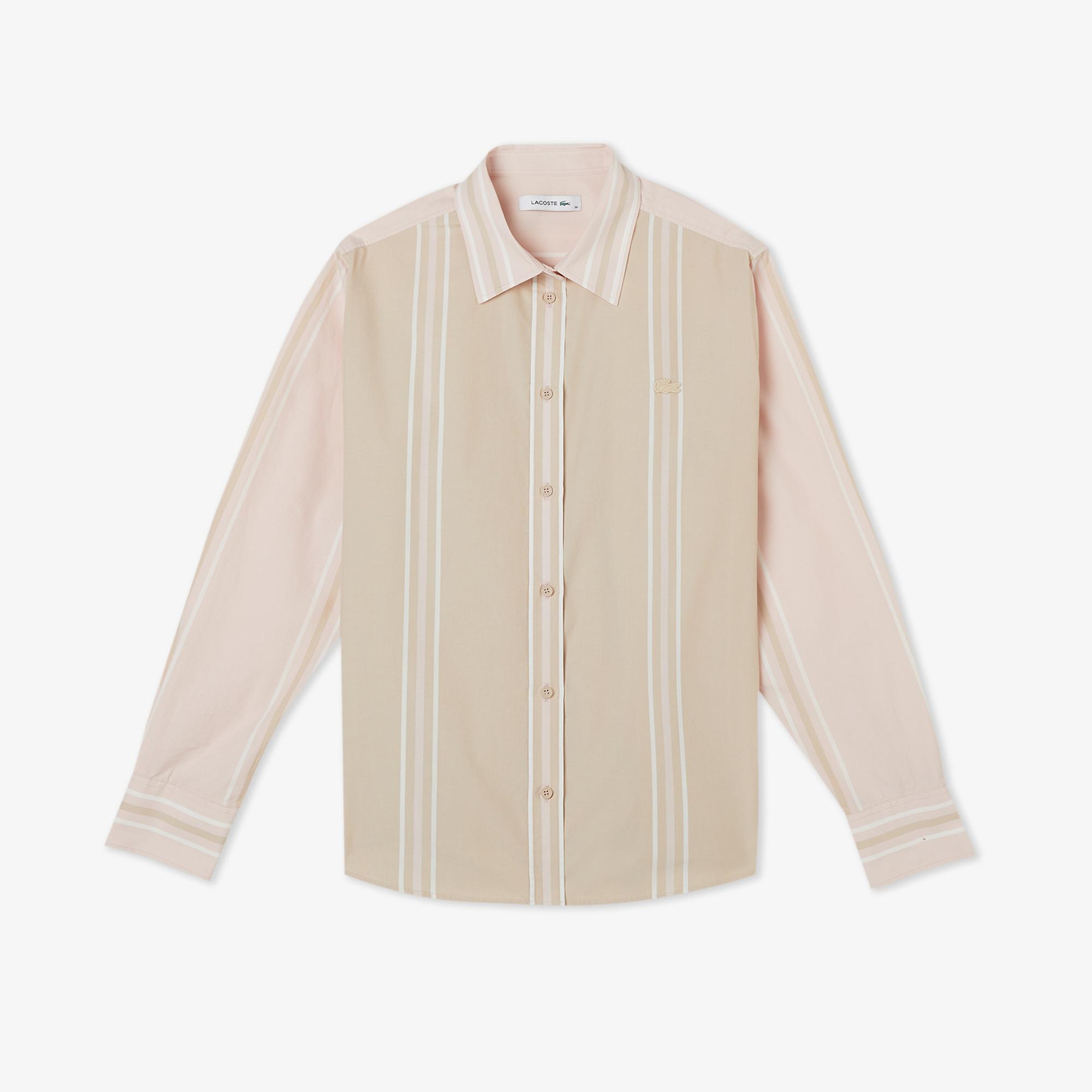 Lacoste Kadın Regular Fit Renk Bloklu Bej Gömlek