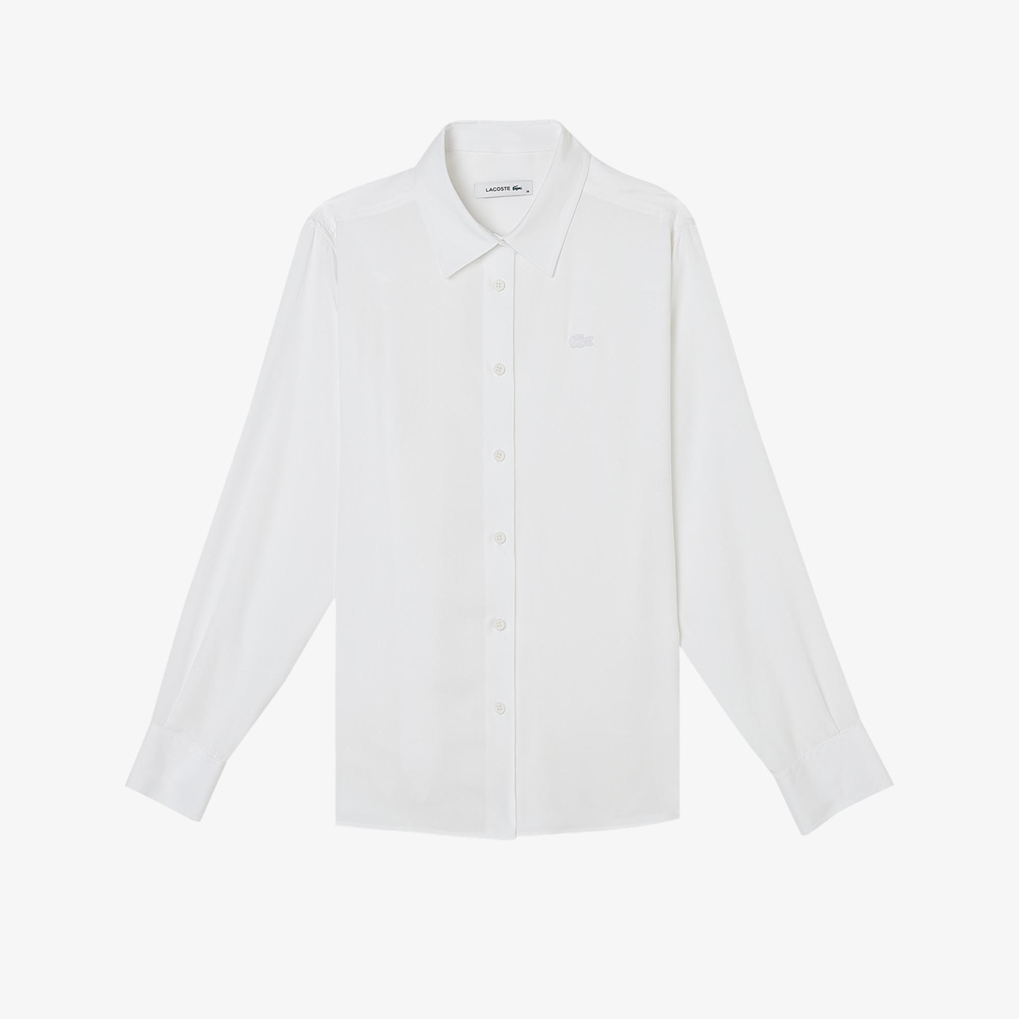 Lacoste Kadın Slim Fit Düğmeli Yaka Beyaz Gömlek