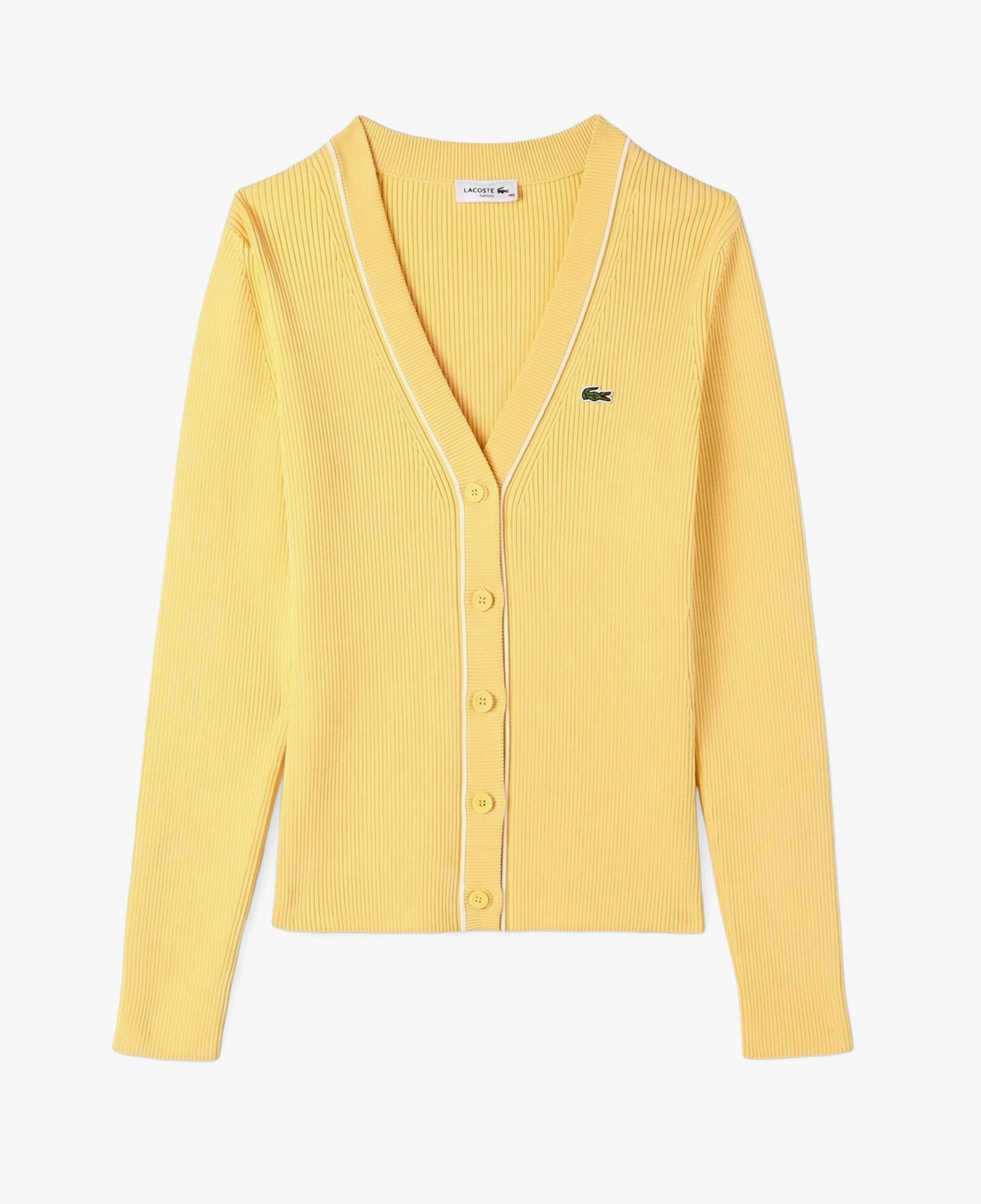 Lacoste Kadın Slim Fit V Yaka Sarı Hırka