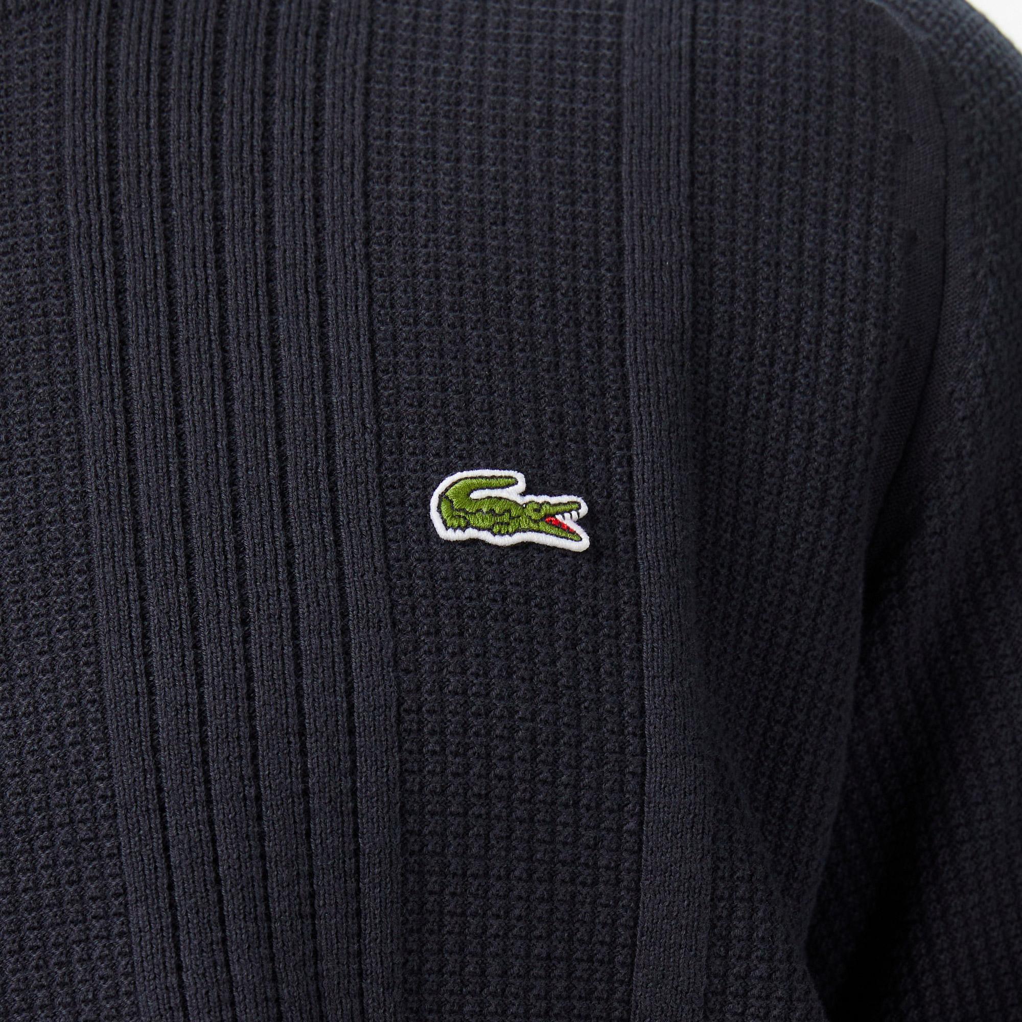 Lacoste Erkek Classic Fit Kısa Kollu Bisiklet Yaka Çizgili Koyu Gri Triko