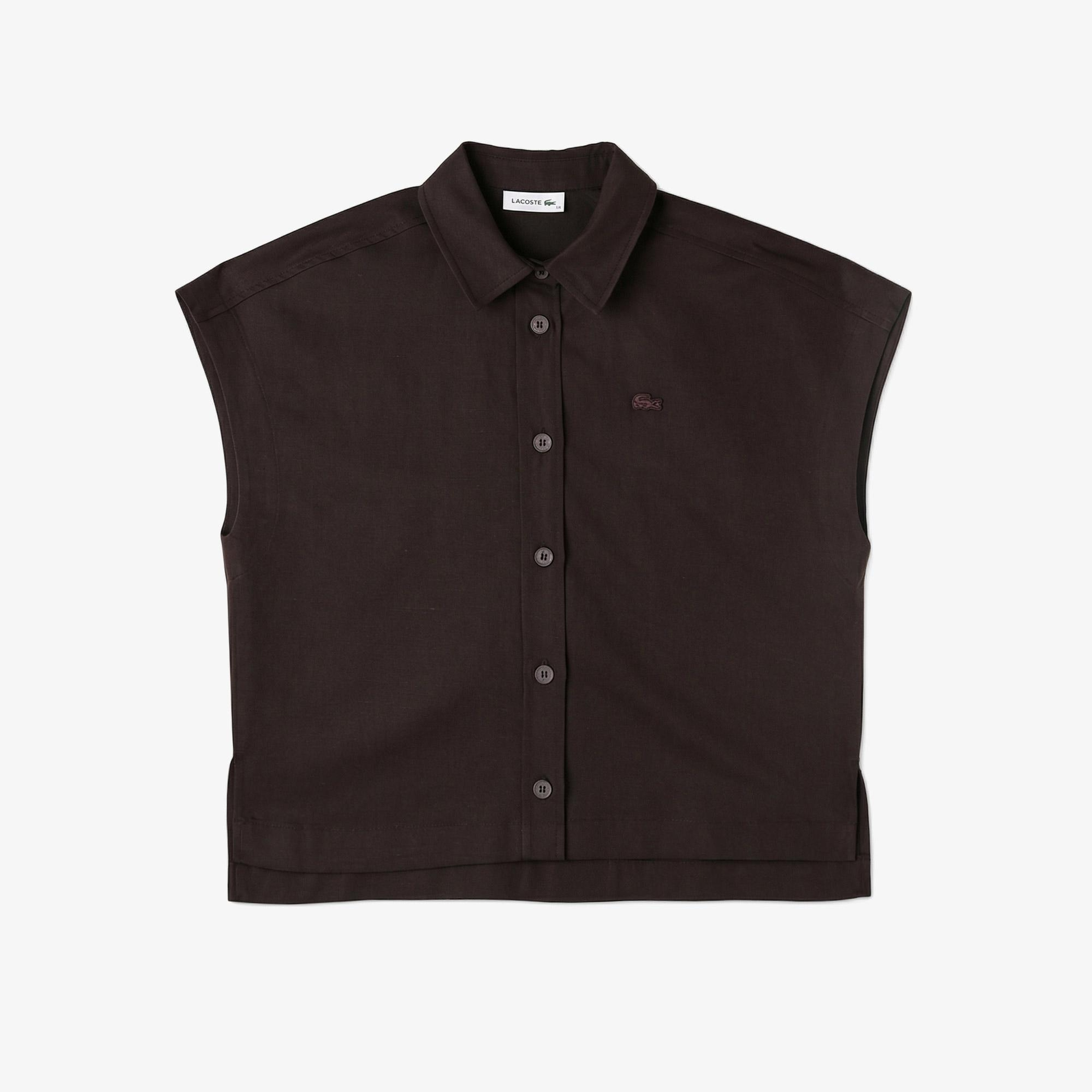 Lacoste Kadın Regular Fit Kısa Kollu Düğmeli Yaka Kahverengi Gömlek