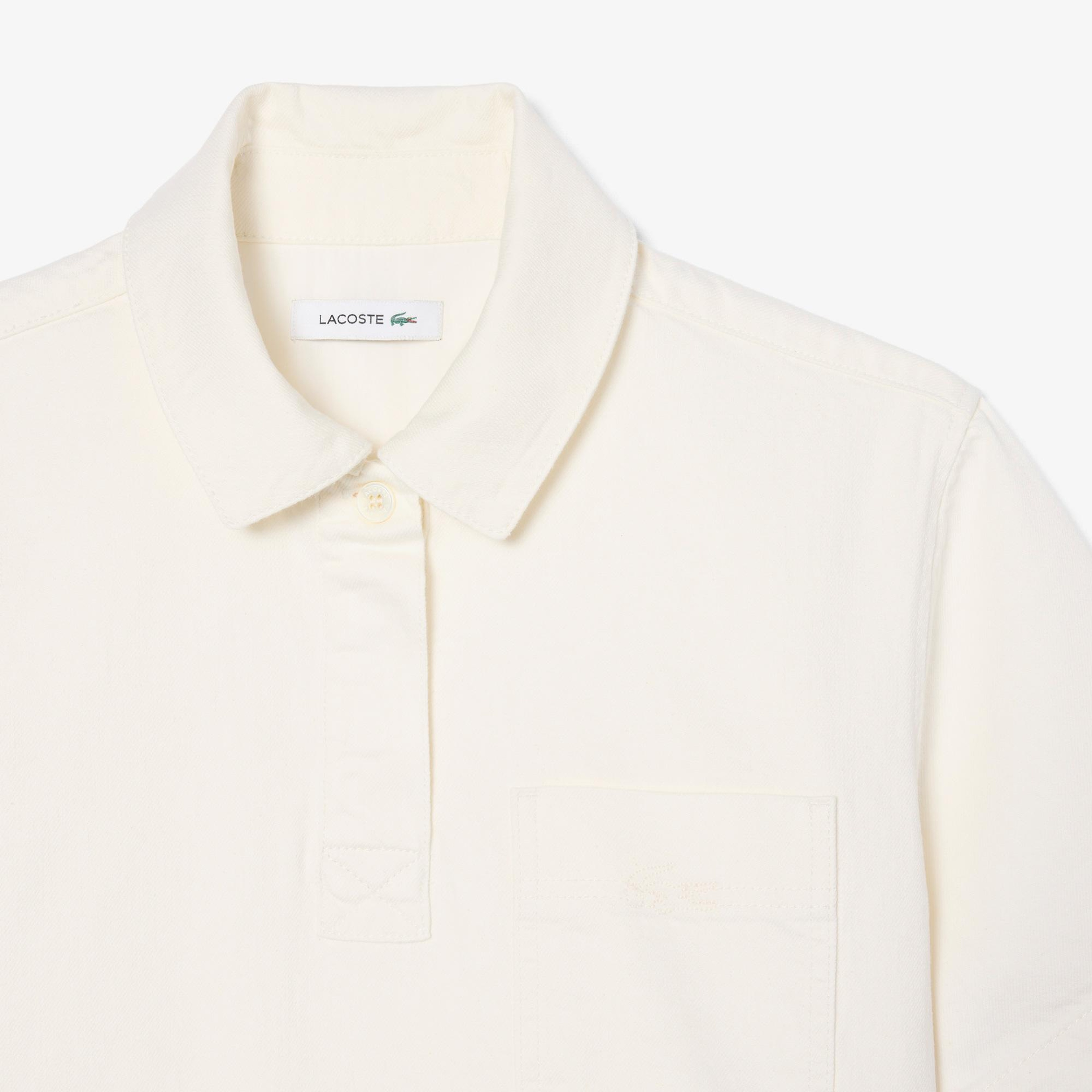 Lacoste Kadın Oversize Fit Kısa Kollu Polo Yaka Denim Beyaz Gömlek