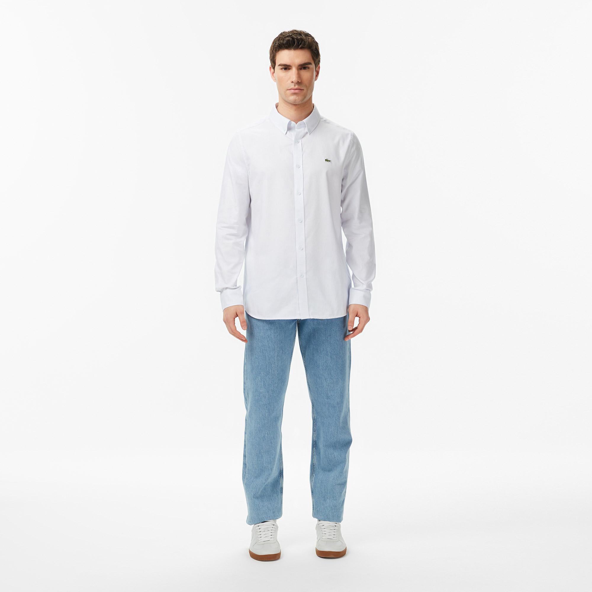 Lacoste Erkek Slim Fit Düğmeli Yaka Açık Mavi Gömlek