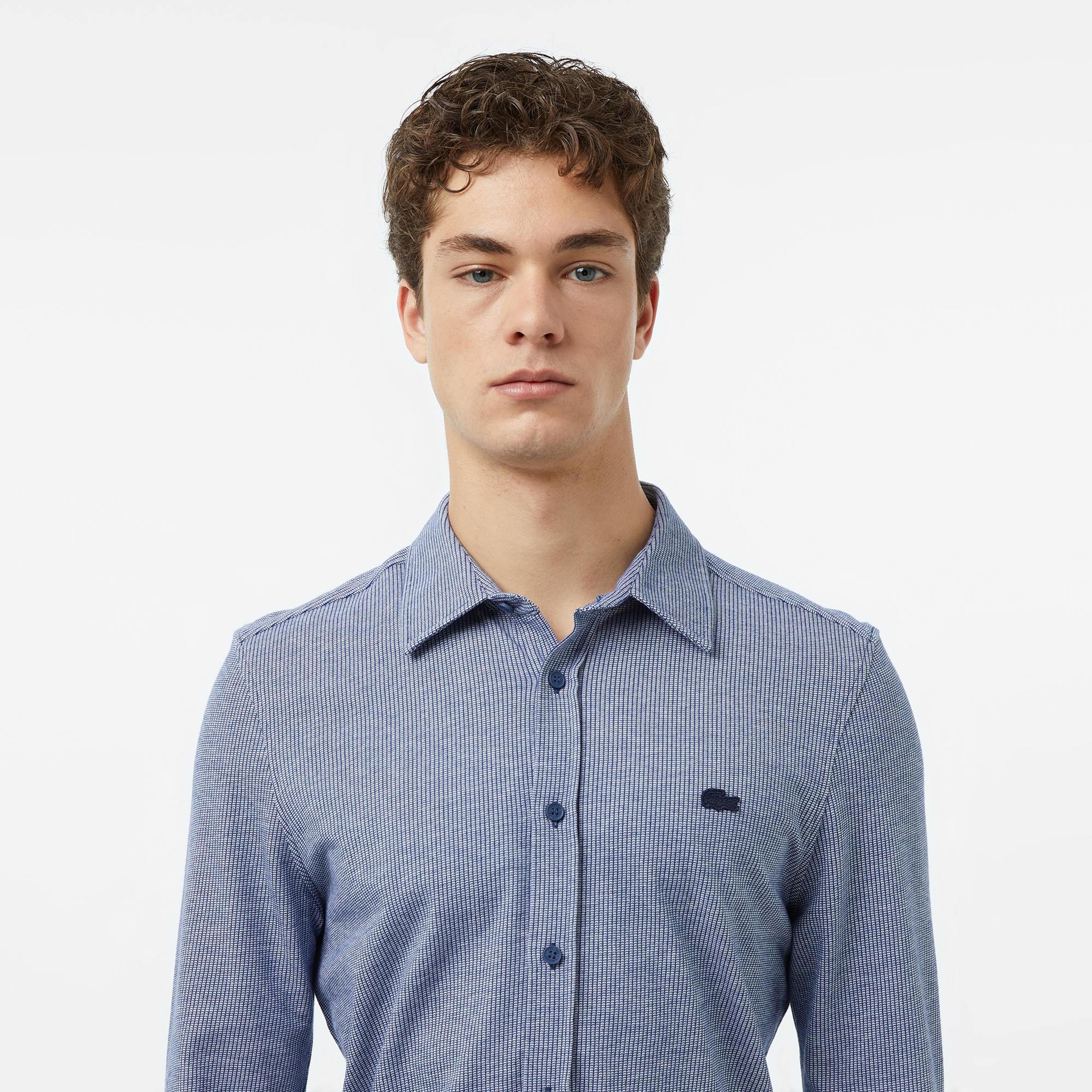 Lacoste Erkek Slim Fit Düğmeli Yaka Koyu Mavi Gömlek