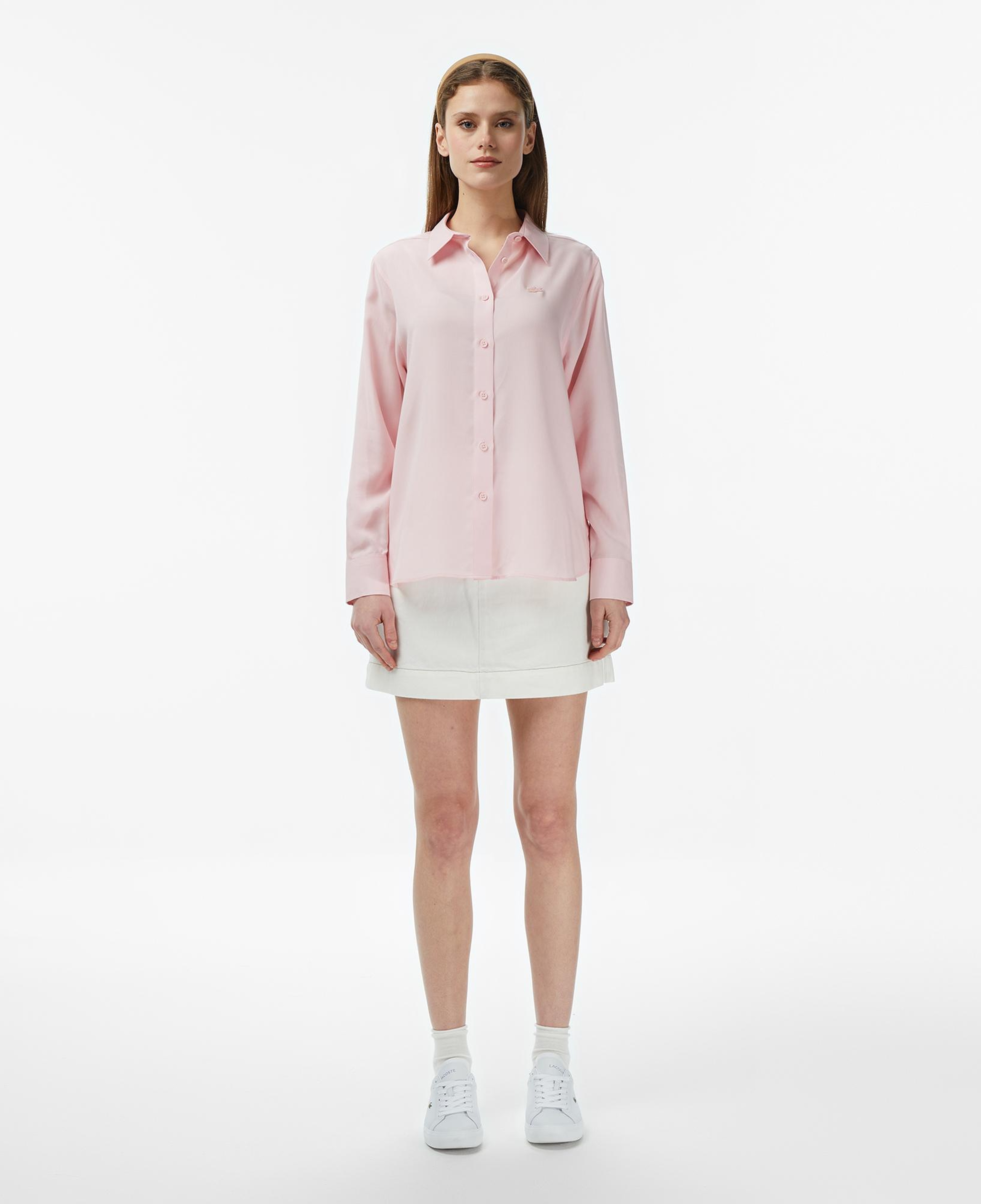 Lacoste Kadın Slim Fit Düğmeli Yaka Açık Pembe Gömlek