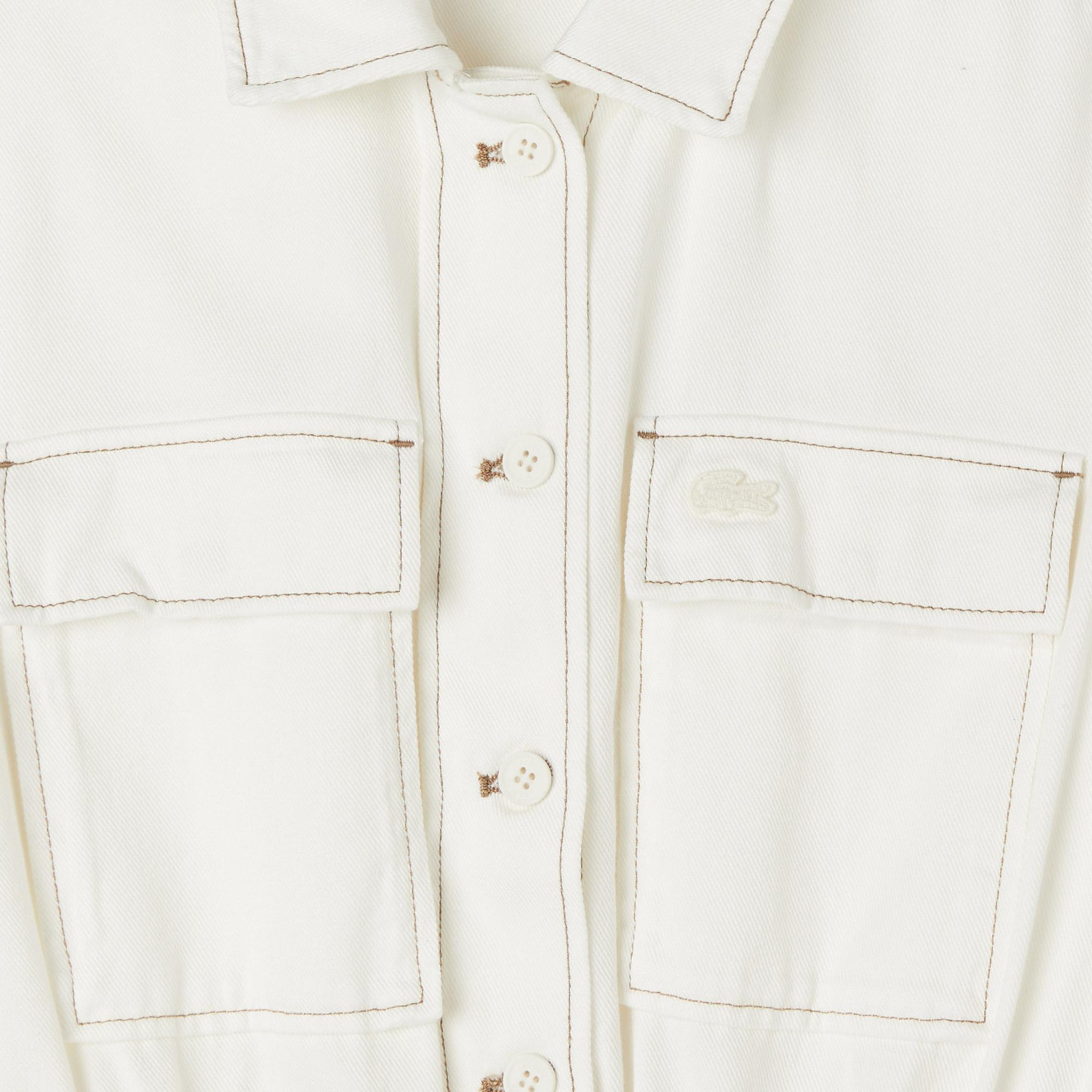 Lacoste Kadın Flare Fit Kısa Kollu Krem Elbise