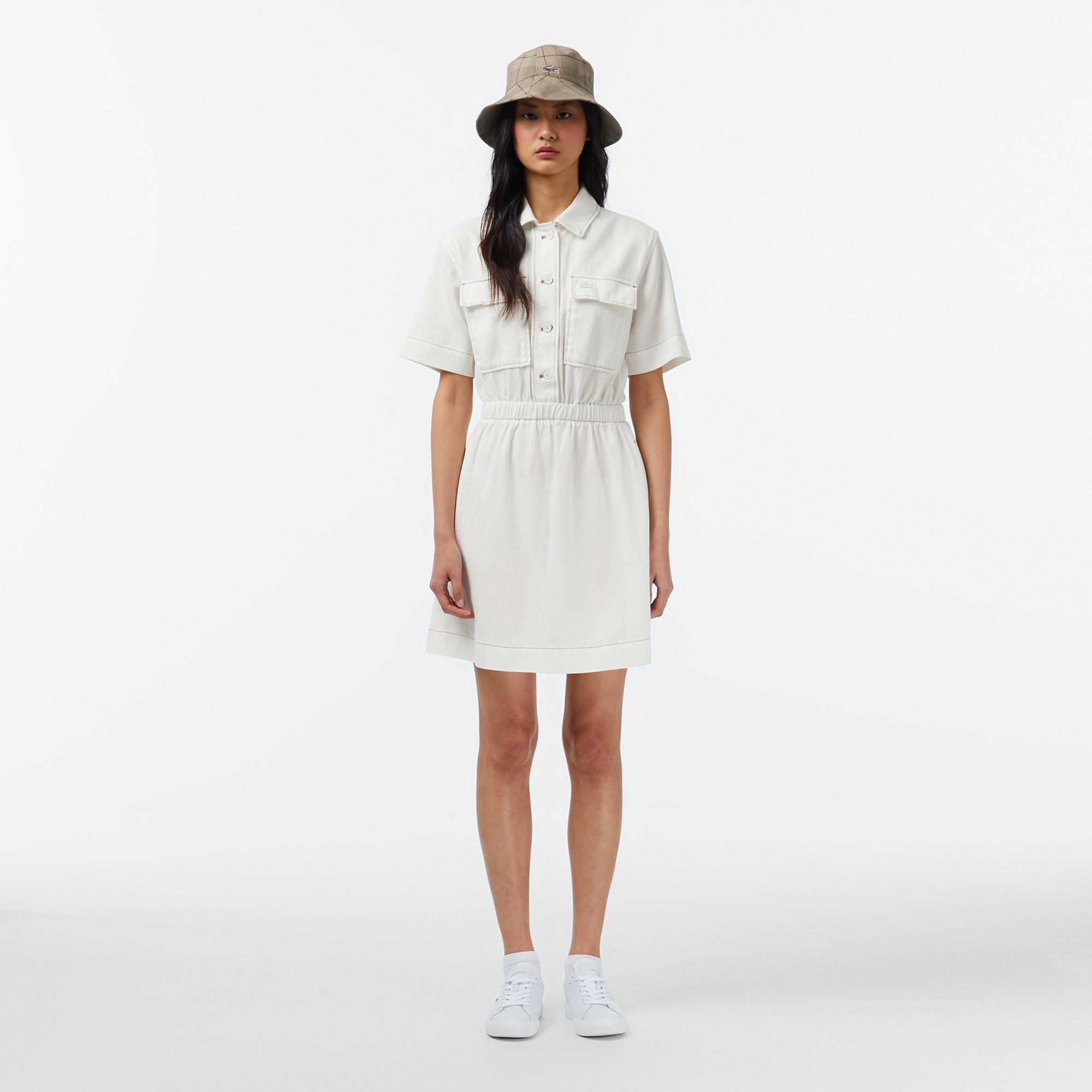 Lacoste Kadın Flare Fit Kısa Kollu Krem Elbise