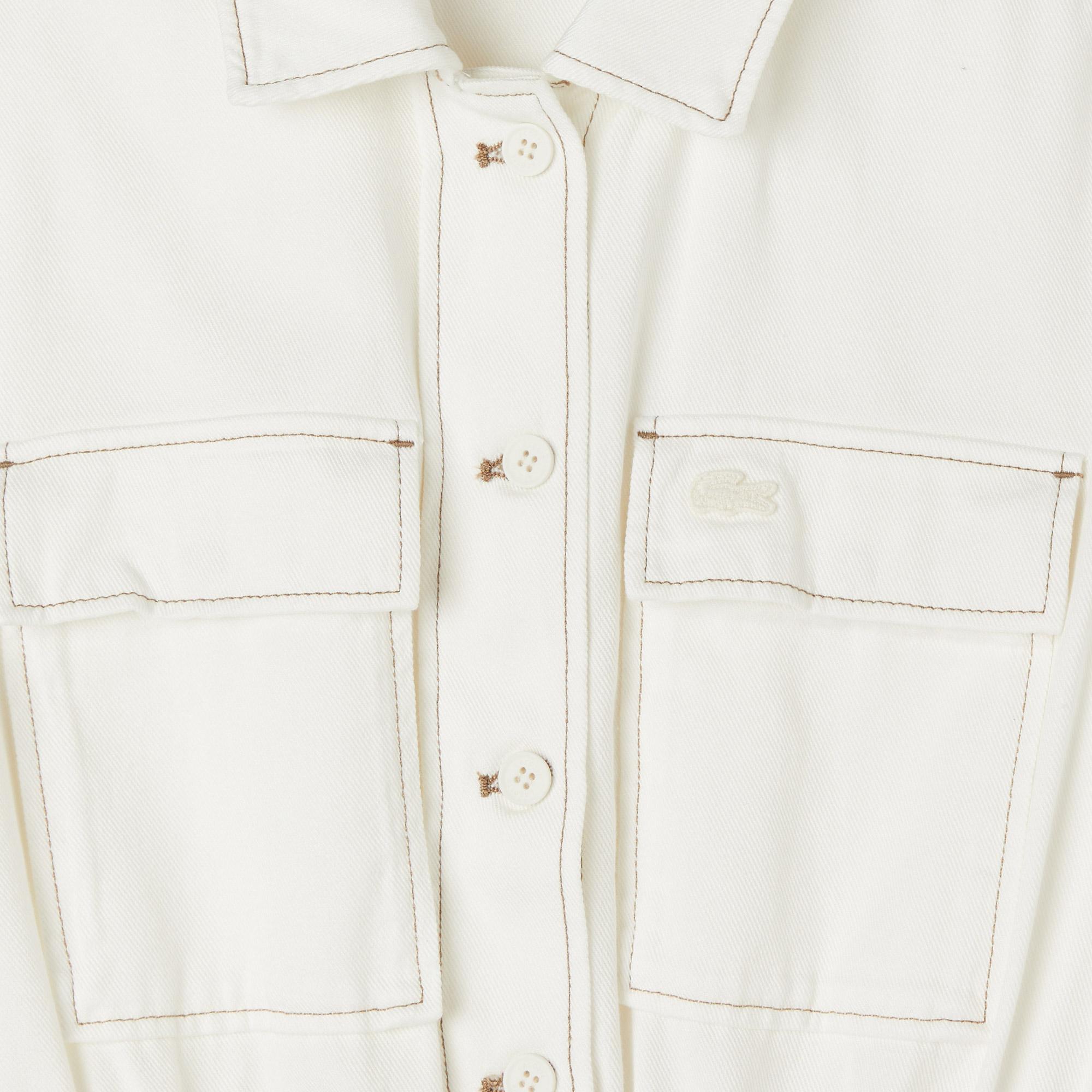Lacoste Kadın Flare Fit Kısa Kollu Krem Elbise