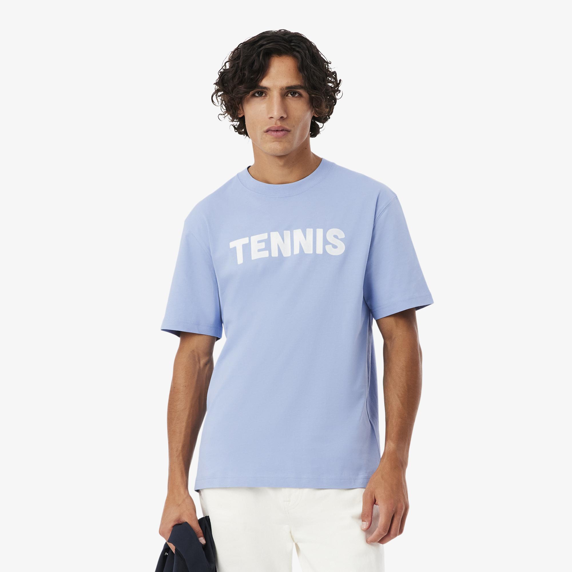 Lacoste Erkek Classic Fit Bisiklet Yaka Baskılı Mavi T-Shirt