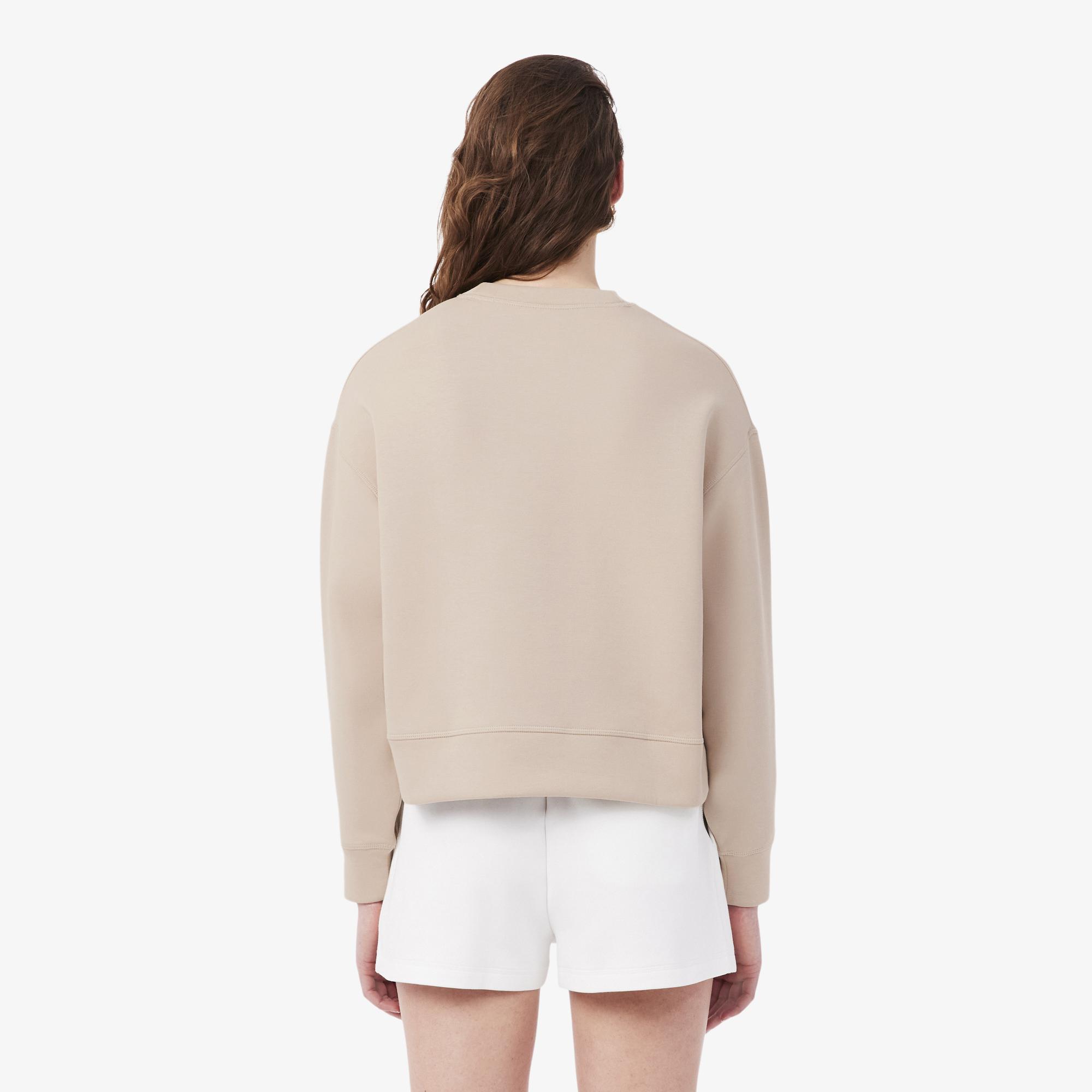 Lacoste Kadın Oversize Fit Bisiklet Yaka Bej Sweatshirt