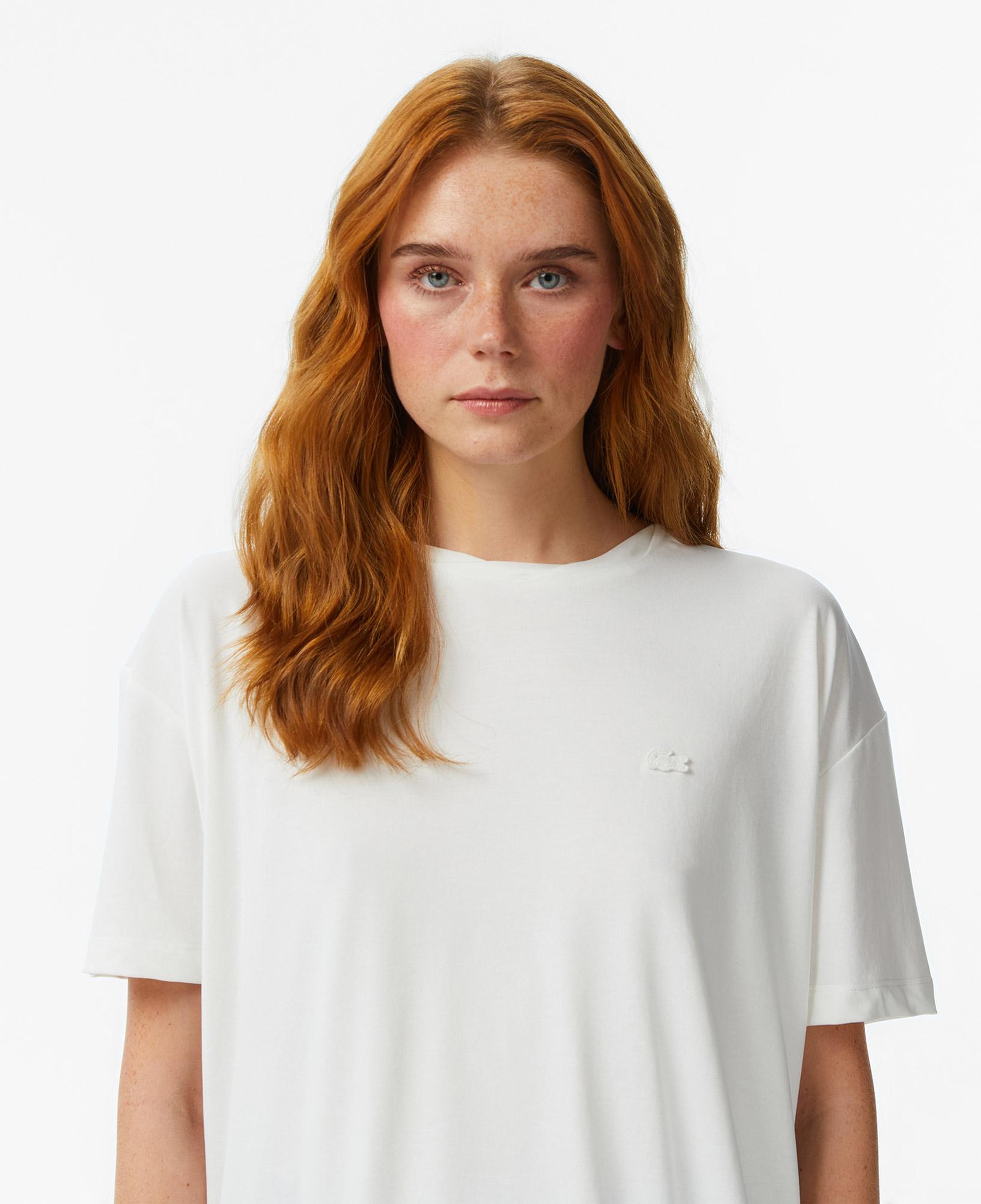 Lacoste Kadın Relaxed Fit Bisiklet Yaka Beyaz T-Shirt