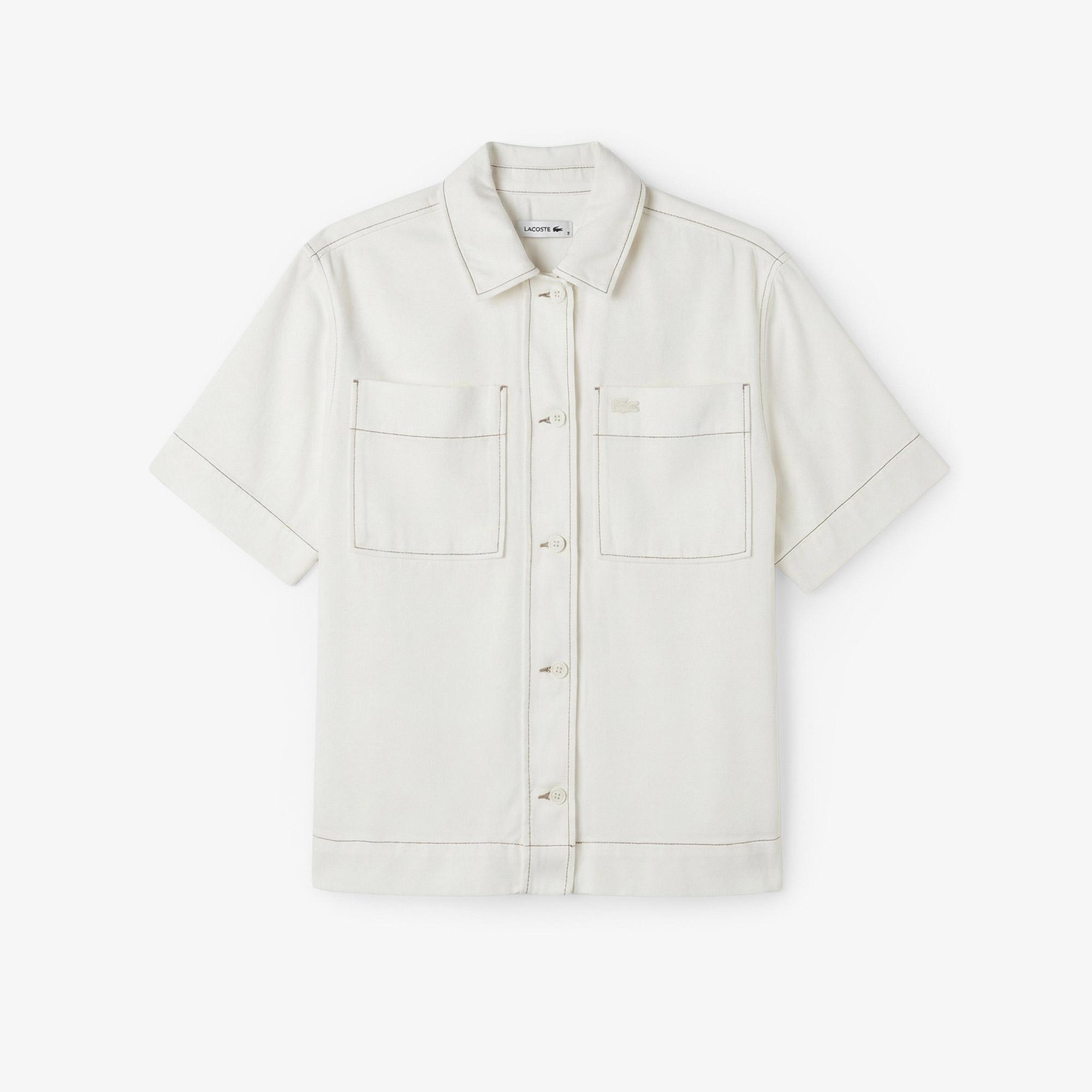 Lacoste Kadın Regular Fit Kısa Kollu Düğmeli Yaka Krem Gömlek