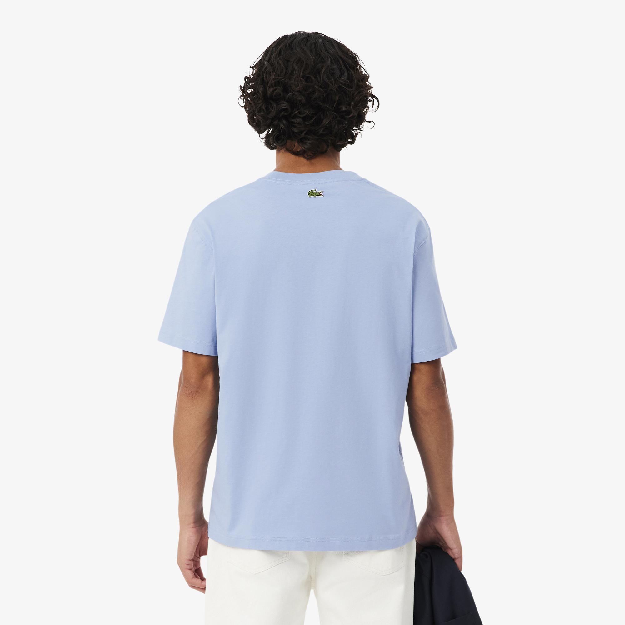 Lacoste Erkek Classic Fit Bisiklet Yaka Baskılı Mavi T-Shirt
