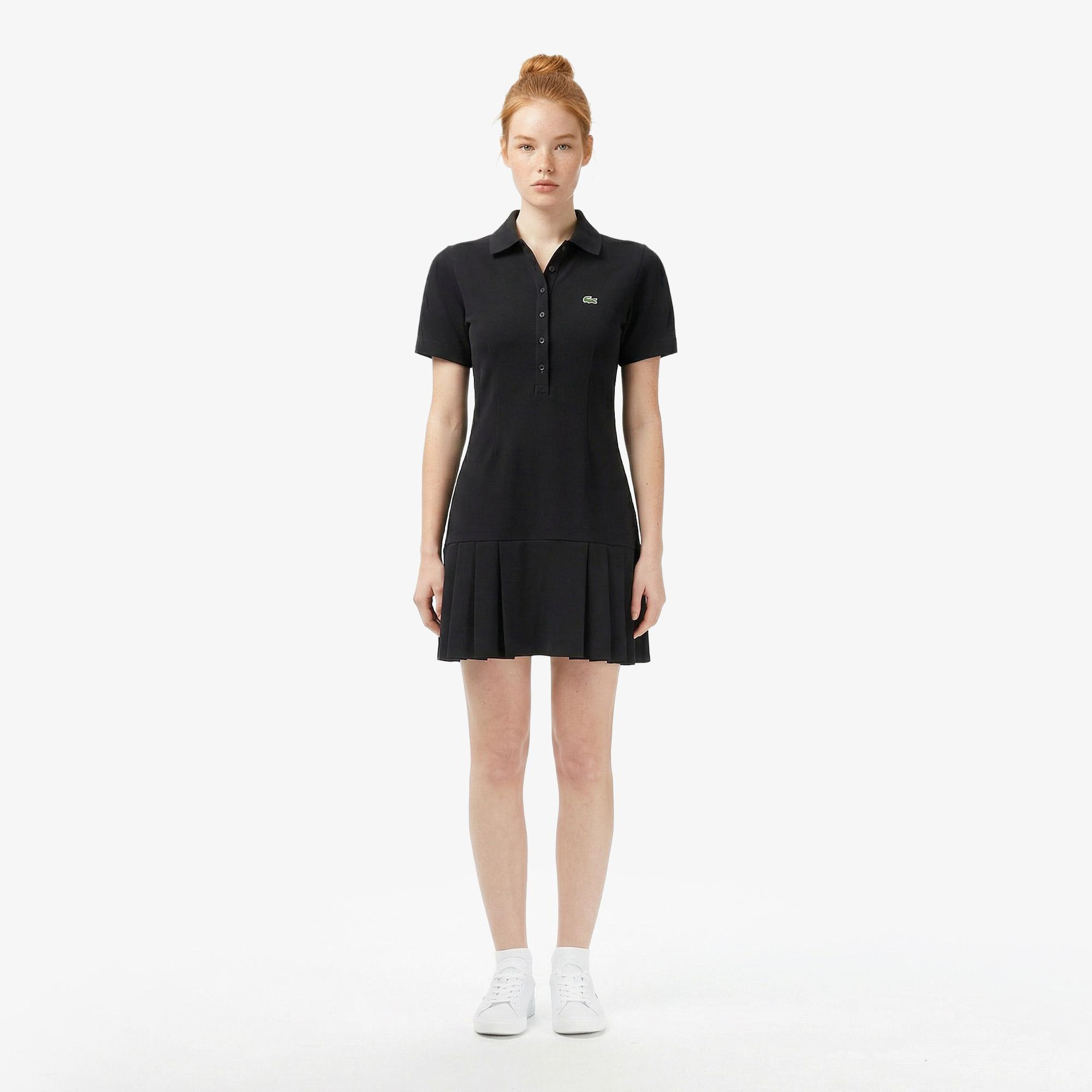 Lacoste Kadın Classic Fit Kısa Kollu Polo Yaka Siyah Elbise