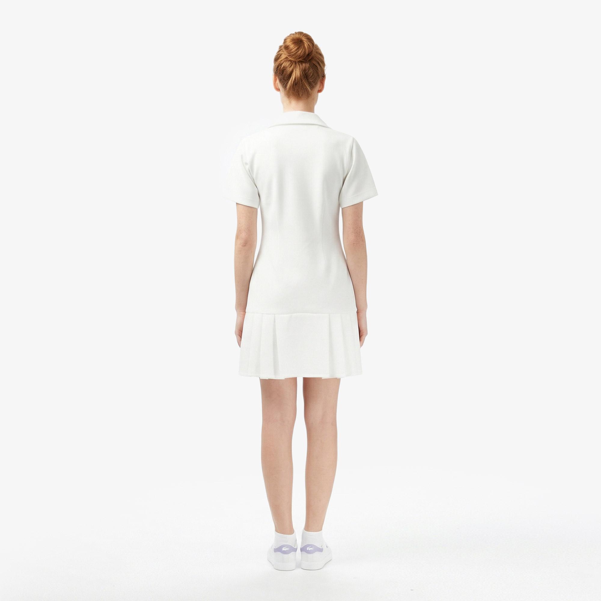 Lacoste Kadın Classic Fit Kısa Kollu Polo Yaka Krem Elbise