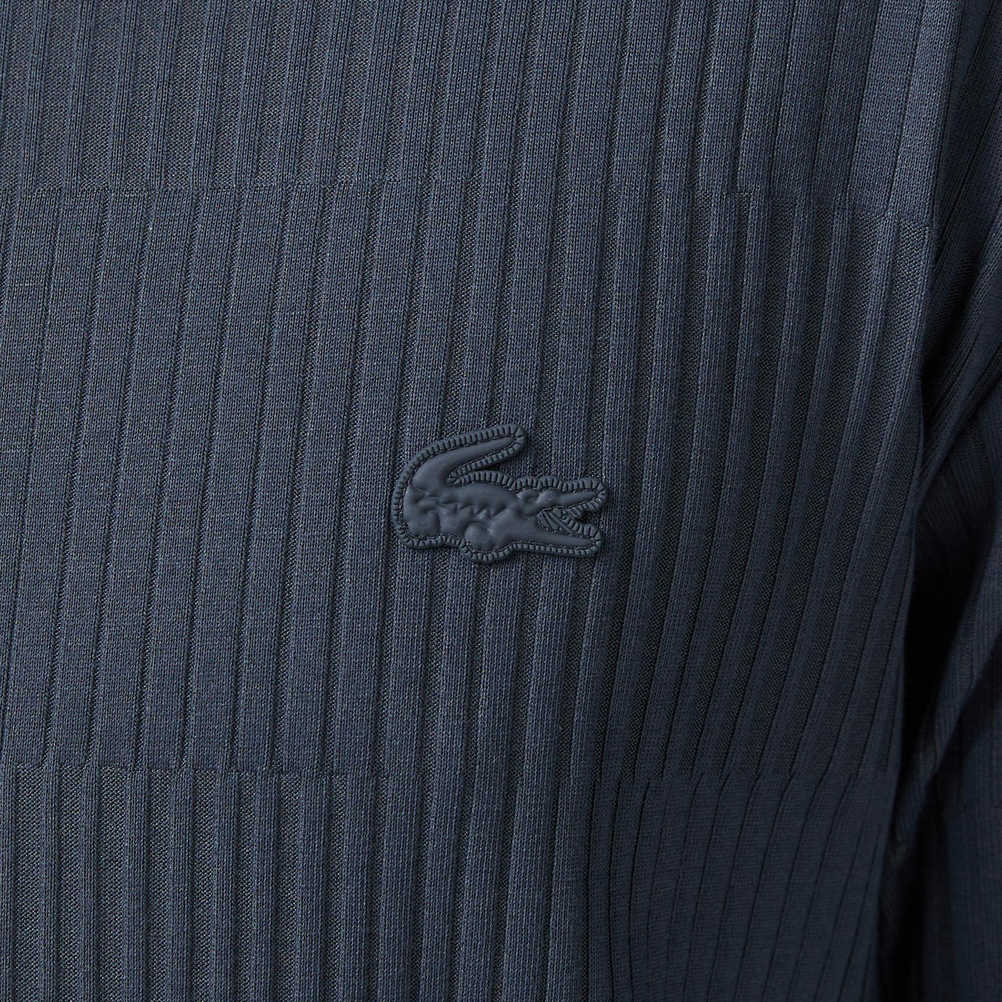 Lacoste Erkek Regular Fit Bisiklet Yaka Çizgili Koyu Gri T-Shirt