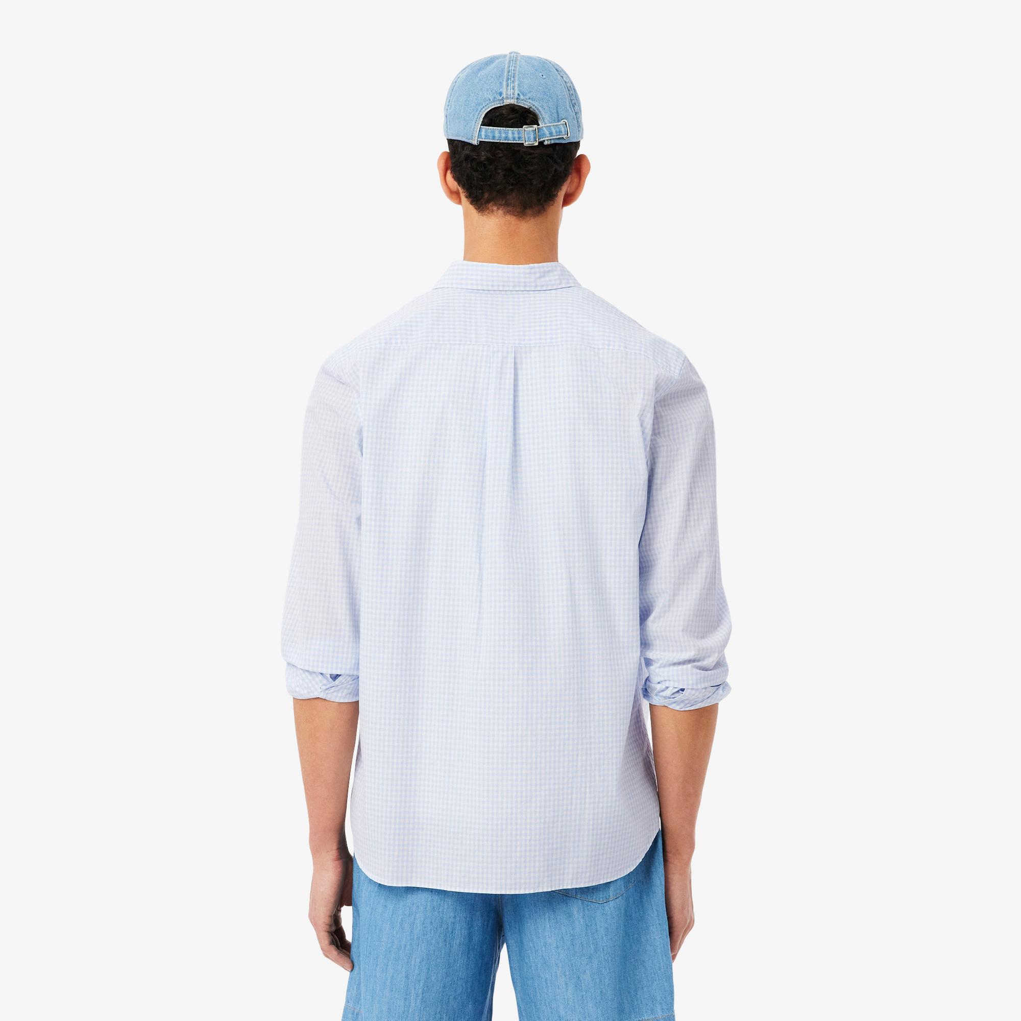 Lacoste Erkek Regular Fit Düğmeli Yaka Ekose Açık Mavi Gömlek