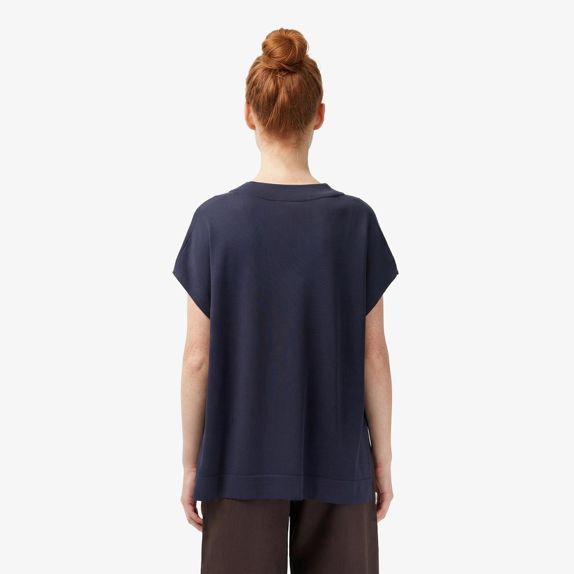 Lacoste Kadın Relaxed Fit Kısa Kollu V Yaka Koyu Gri Triko