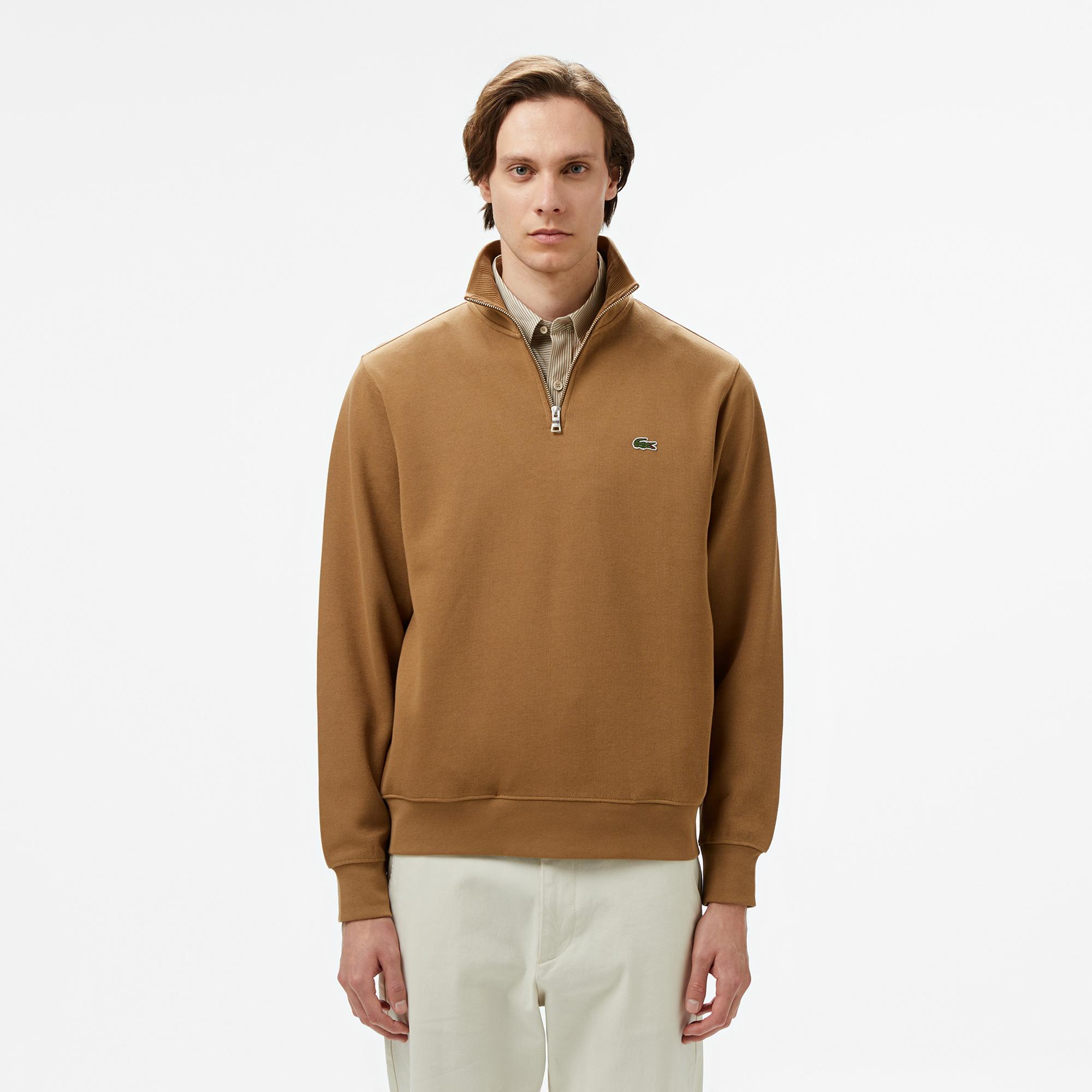 Lacoste Erkek Classic Fit Yarım Fermuarlı Kahverengi Sweatshirt