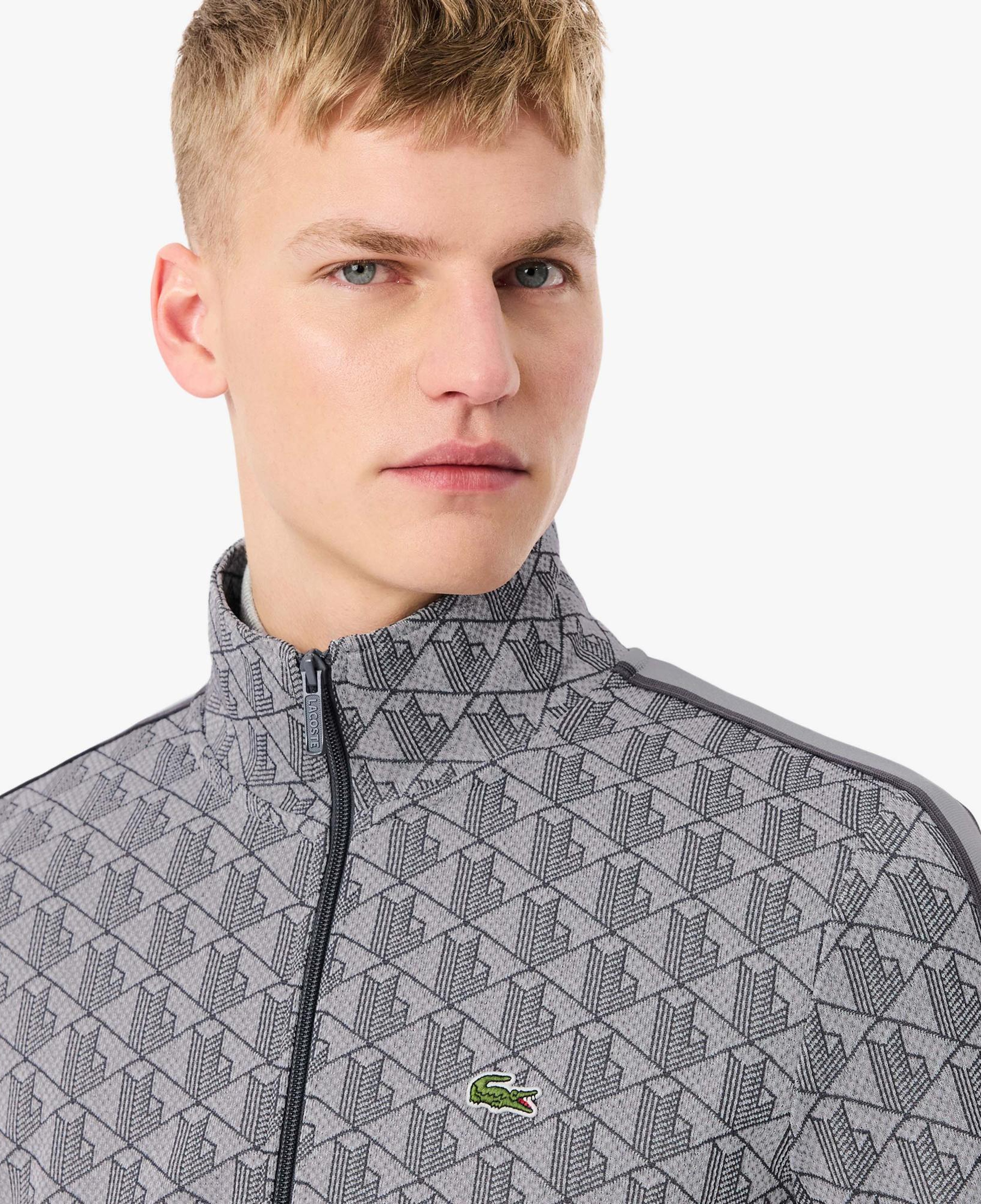 Lacoste Erkek Regular Fit Fermuarlı Monogram Gri Sweatshirt