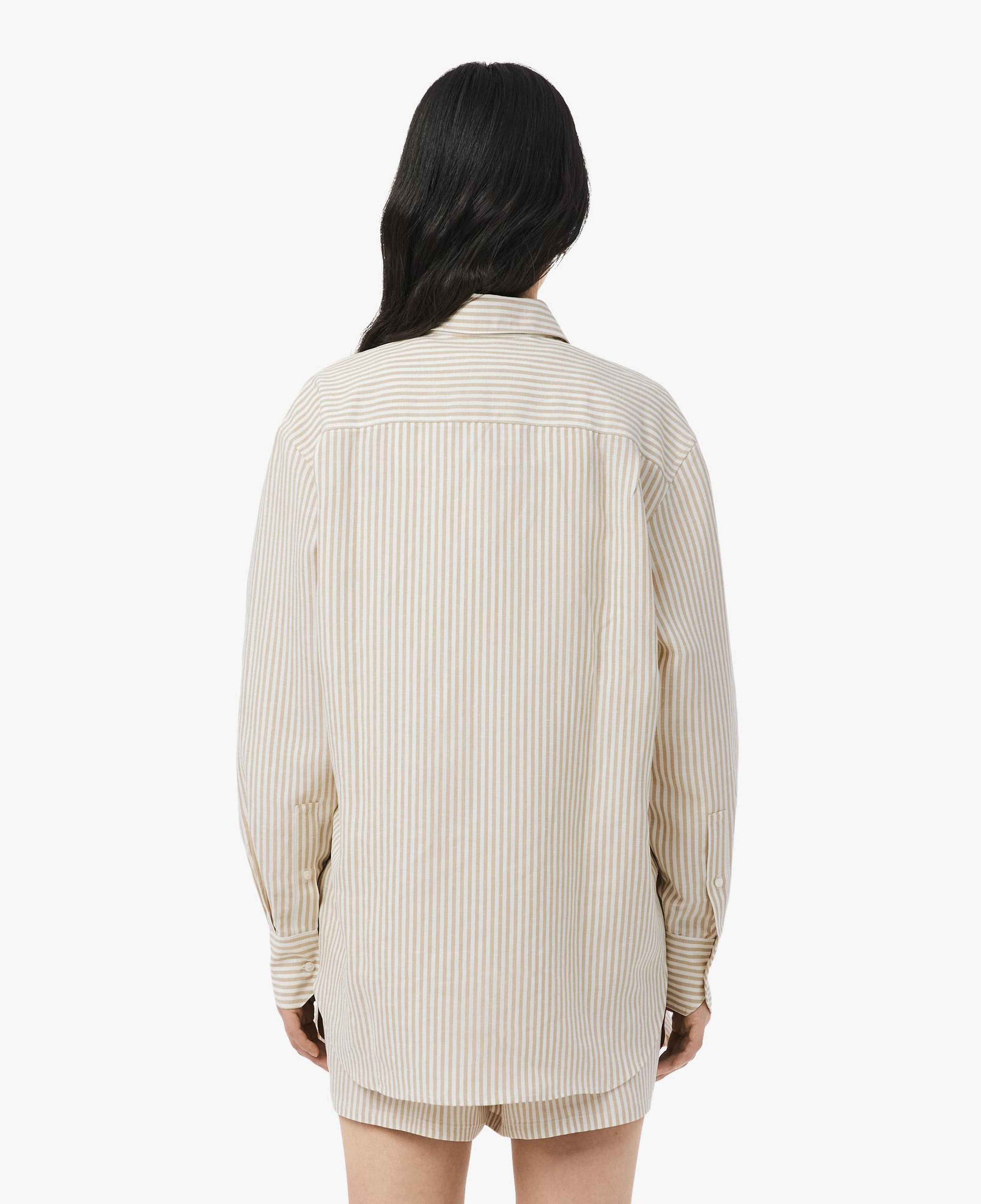 Lacoste Kadın Oversize Fit Çizgili Keten Krem Gömlek