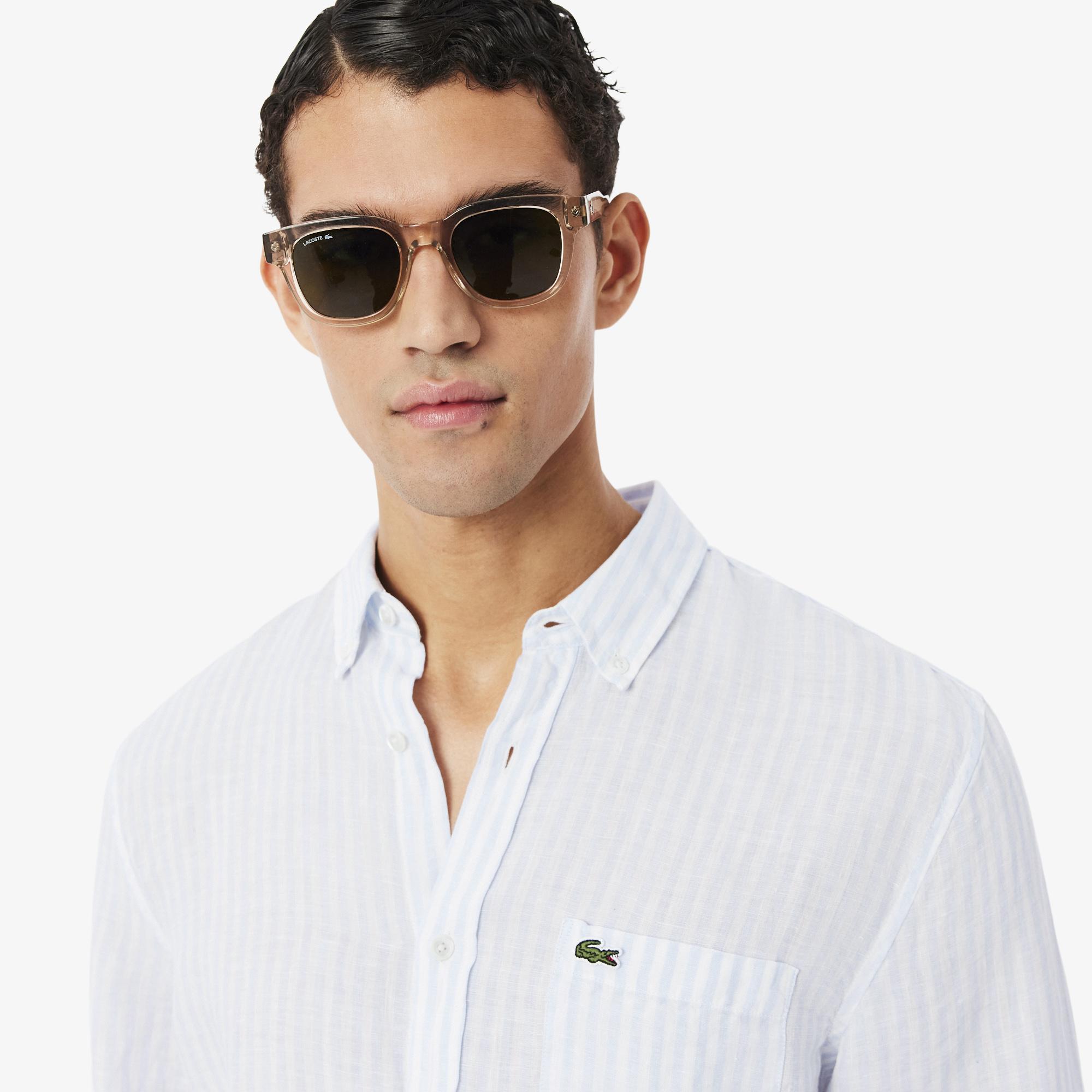 Lacoste Erkek Regular Fit Düğmeli Yaka Çizgili Mavi Gömlek