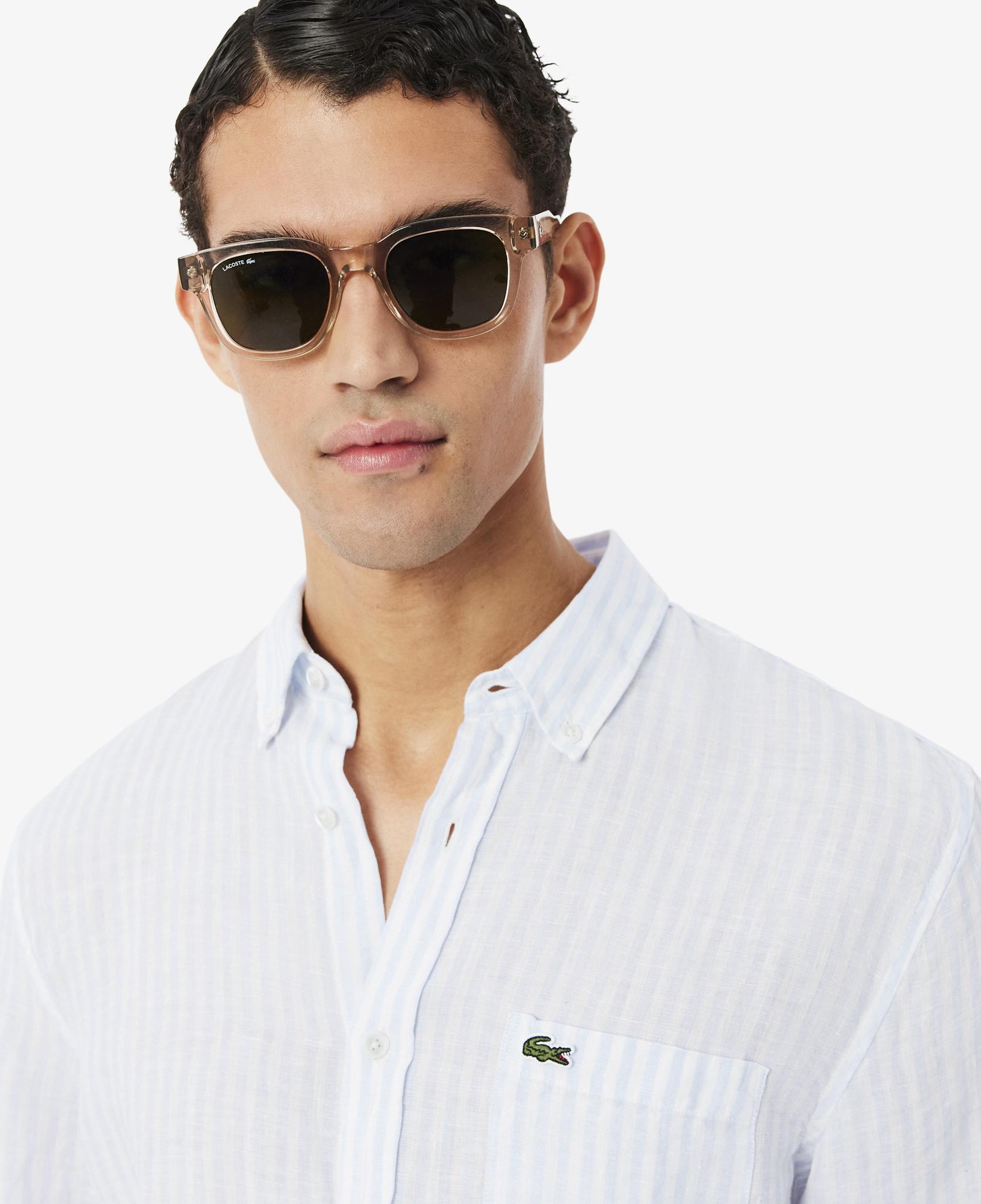 Lacoste Erkek Regular Fit Düğmeli Yaka Çizgili Mavi Gömlek