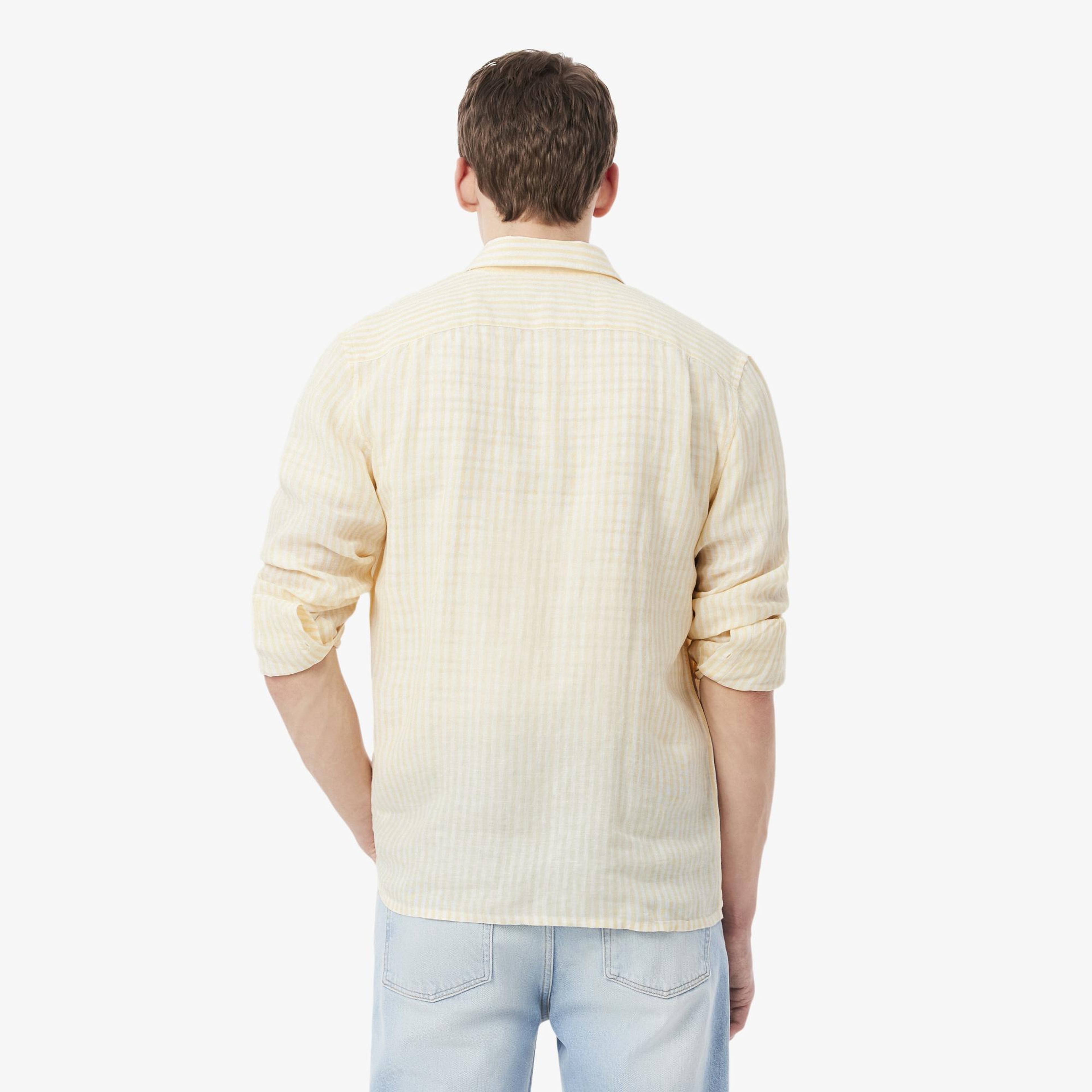 Lacoste Erkek Regular Fit Düğmeli Yaka Çizgili Sarı Gömlek