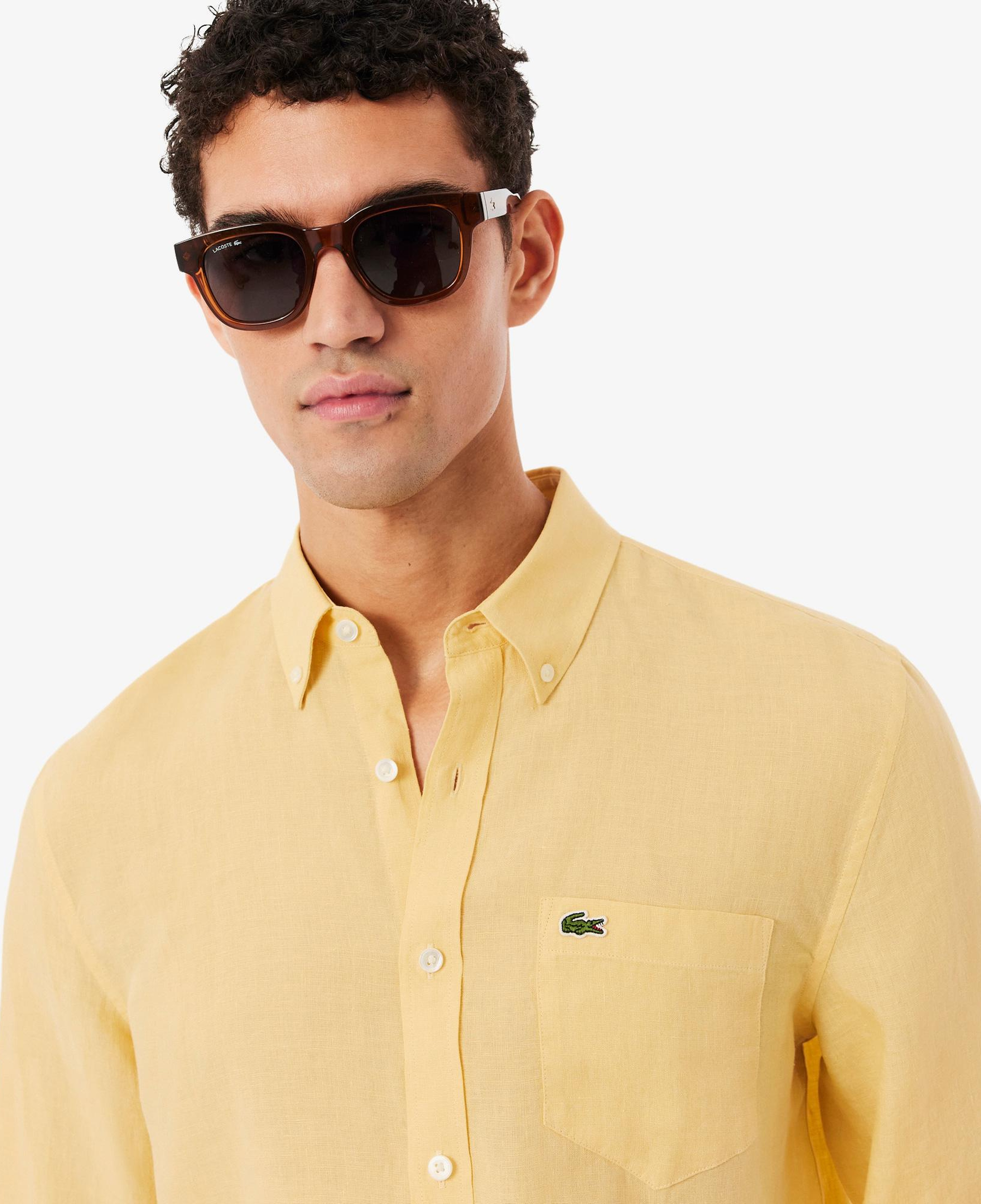 Lacoste Erkek Regular Fit Düğmeli Yaka Keten Sarı Gömlek