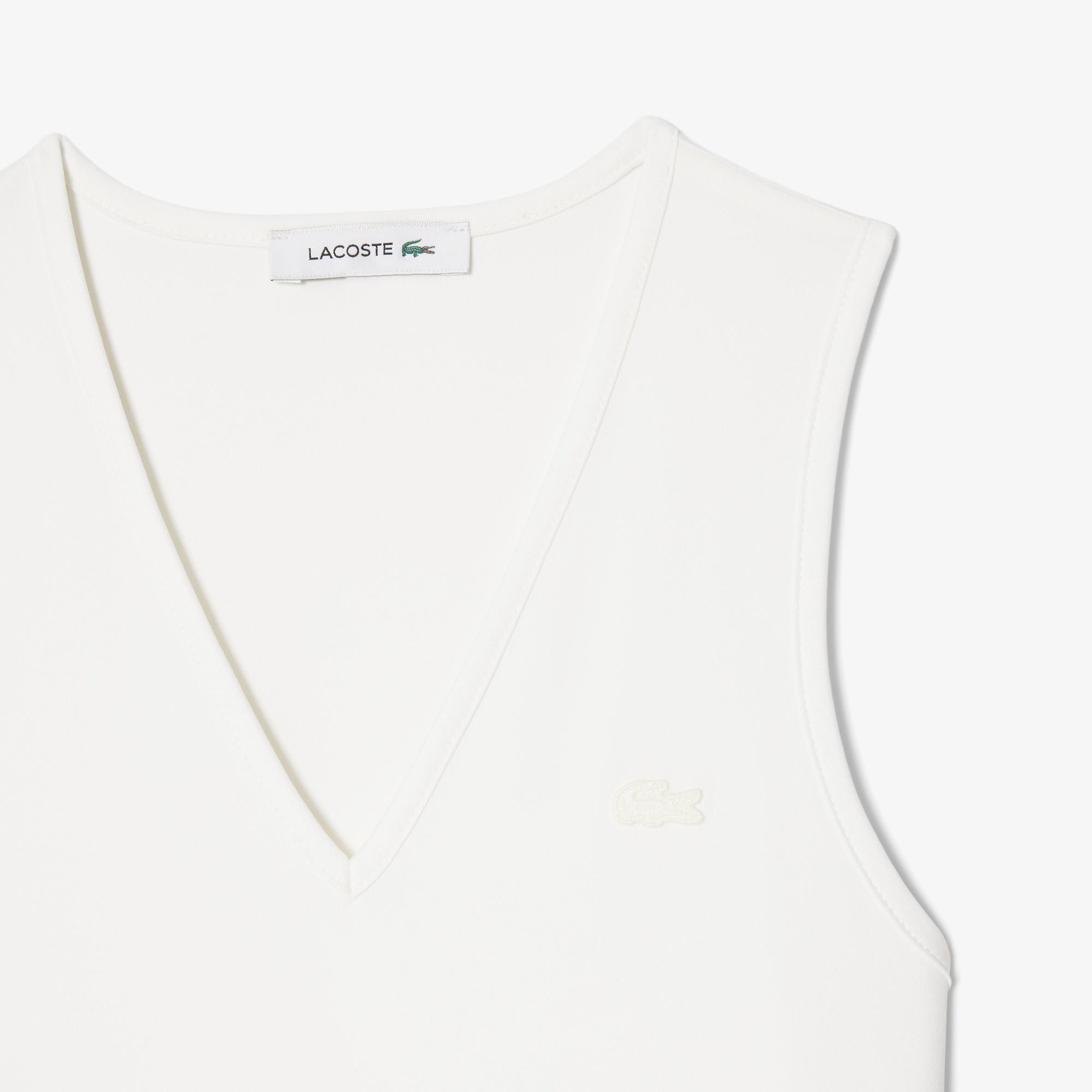 Lacoste Kadın Regular Fit Kolsuz V Yaka Beyaz Elbise
