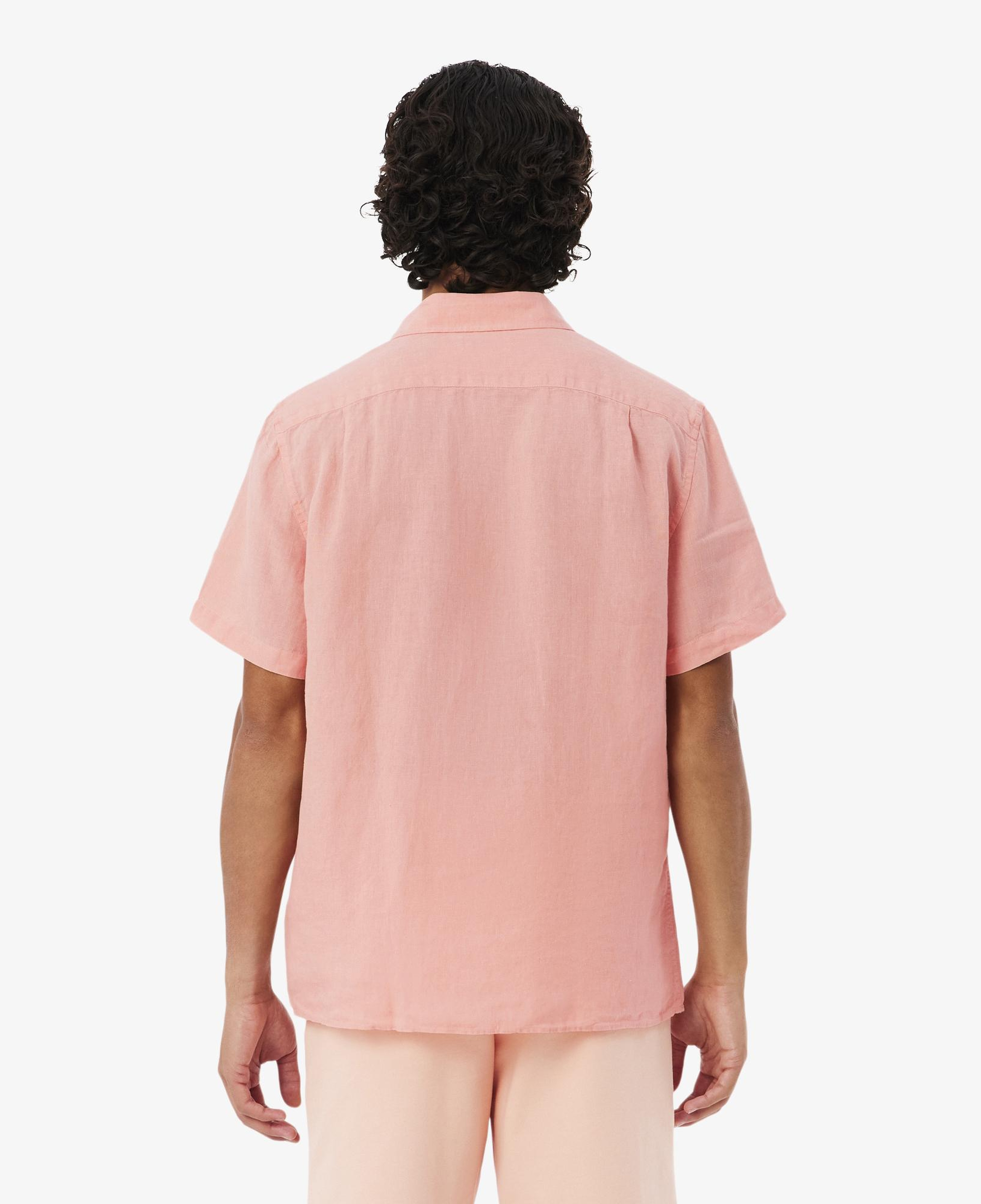 Lacoste Erkek Regular Fit Kısa Kollu Düğmeli Yaka Keten Pembe Gömlek