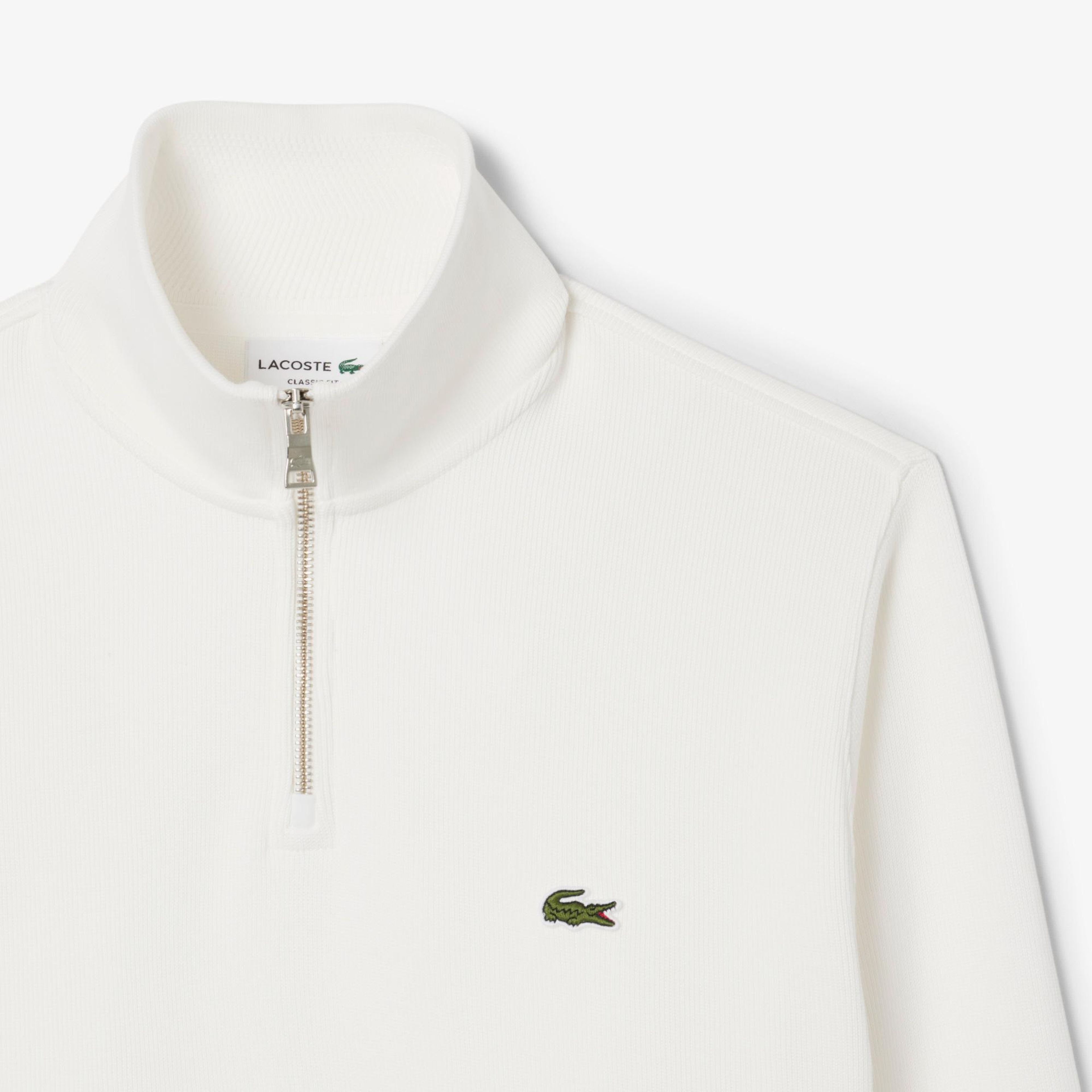 Lacoste Erkek Classic Fit Yarım Fermuarlı Beyaz Sweatshirt
