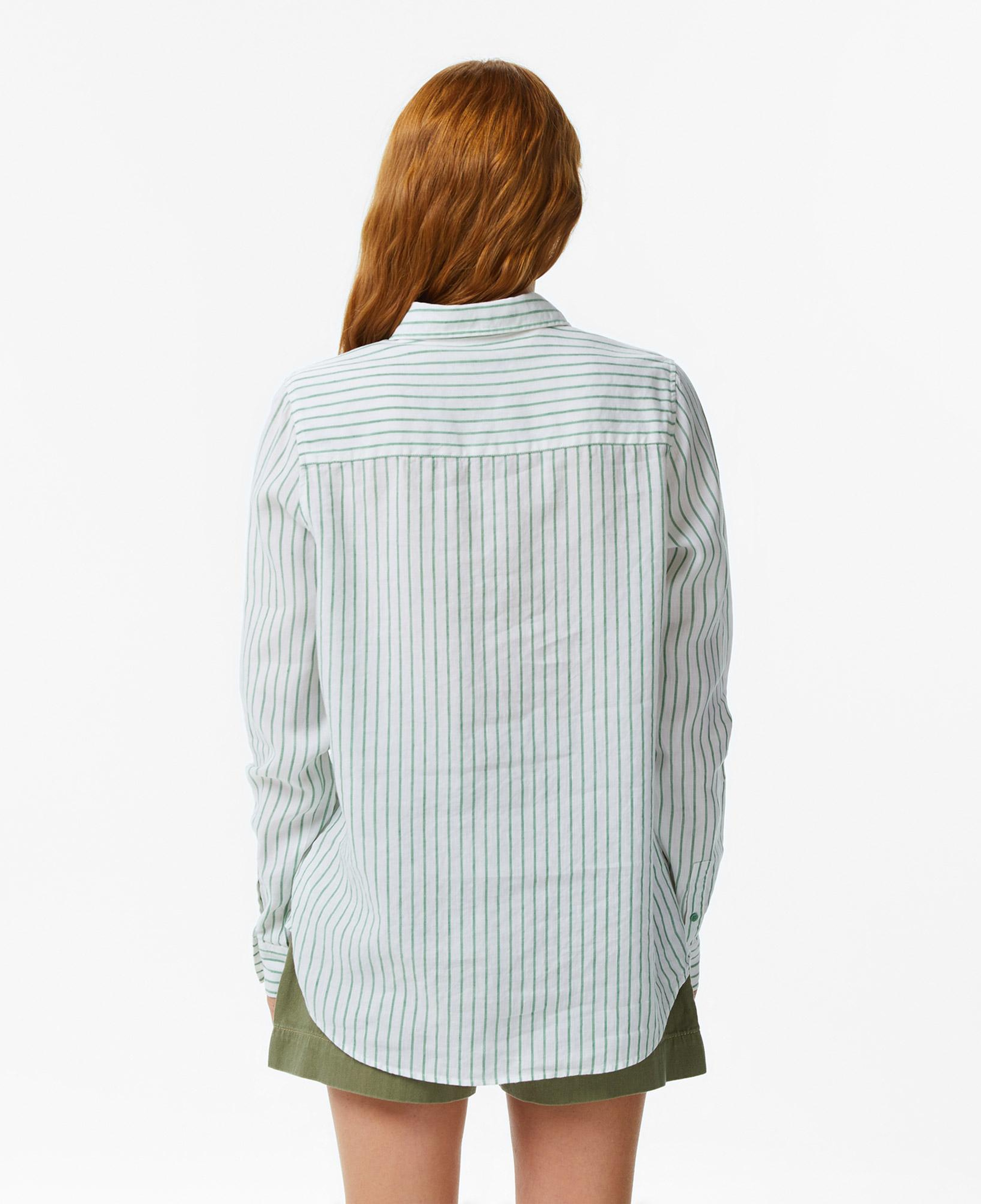 Lacoste Kadın Relaxed Fit Keten Çizgili Yeşil Gömlek