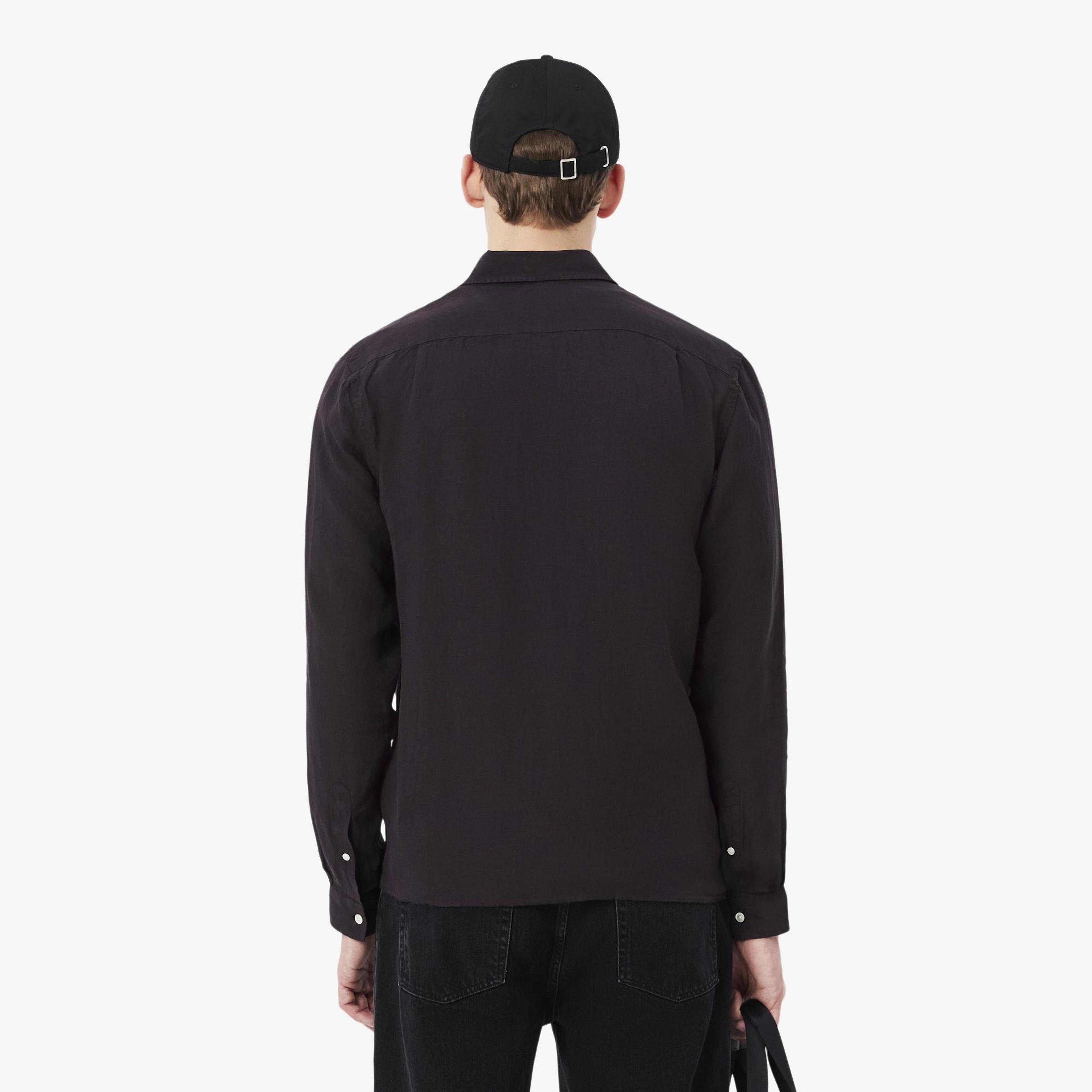 Lacoste Erkek Regular Fit Düğmeli Yaka Keten Koyu Kahverengi Gömlek