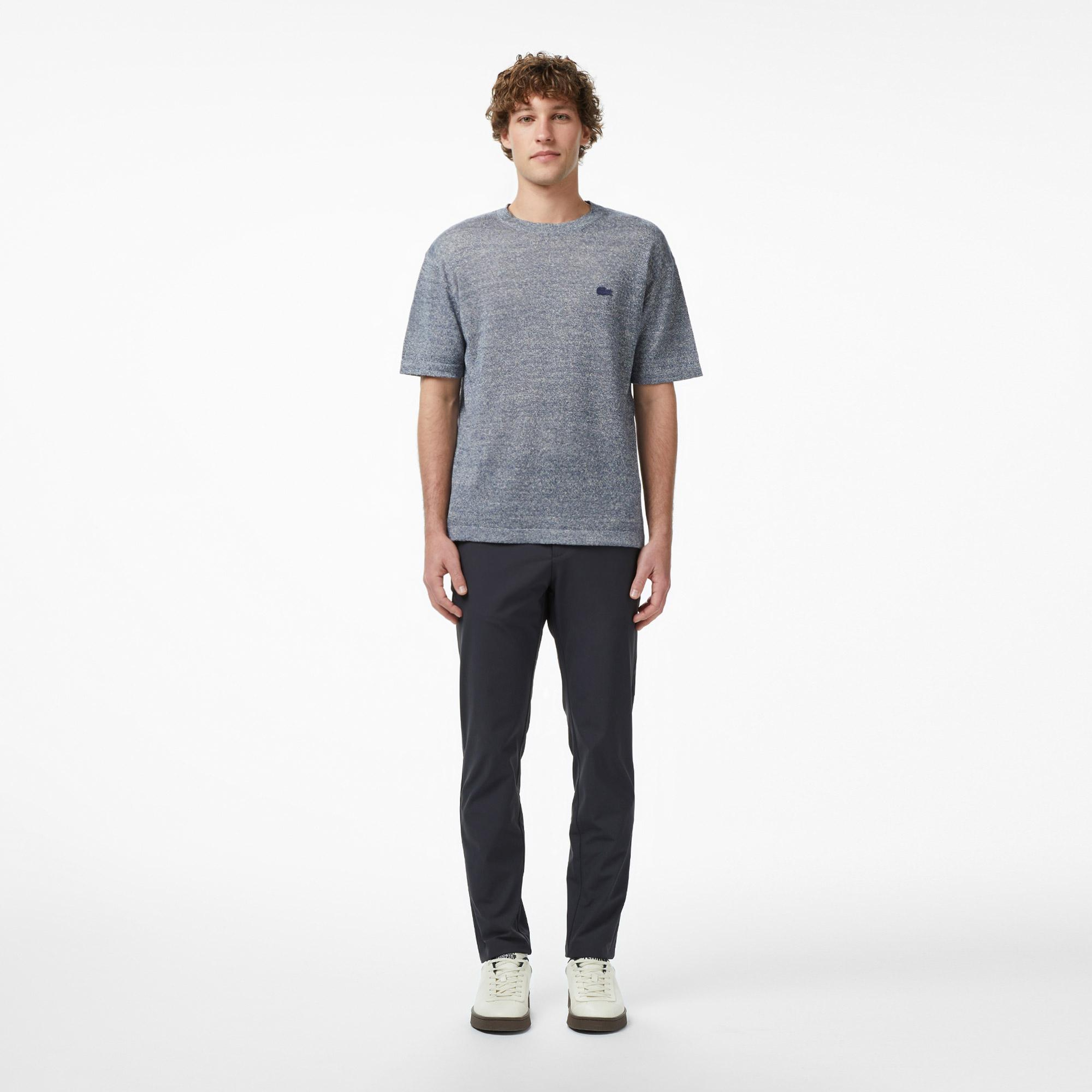 Lacoste Erkek Classic Fit Kısa Kollu Bisiklet Yaka Keten Lacivert Triko