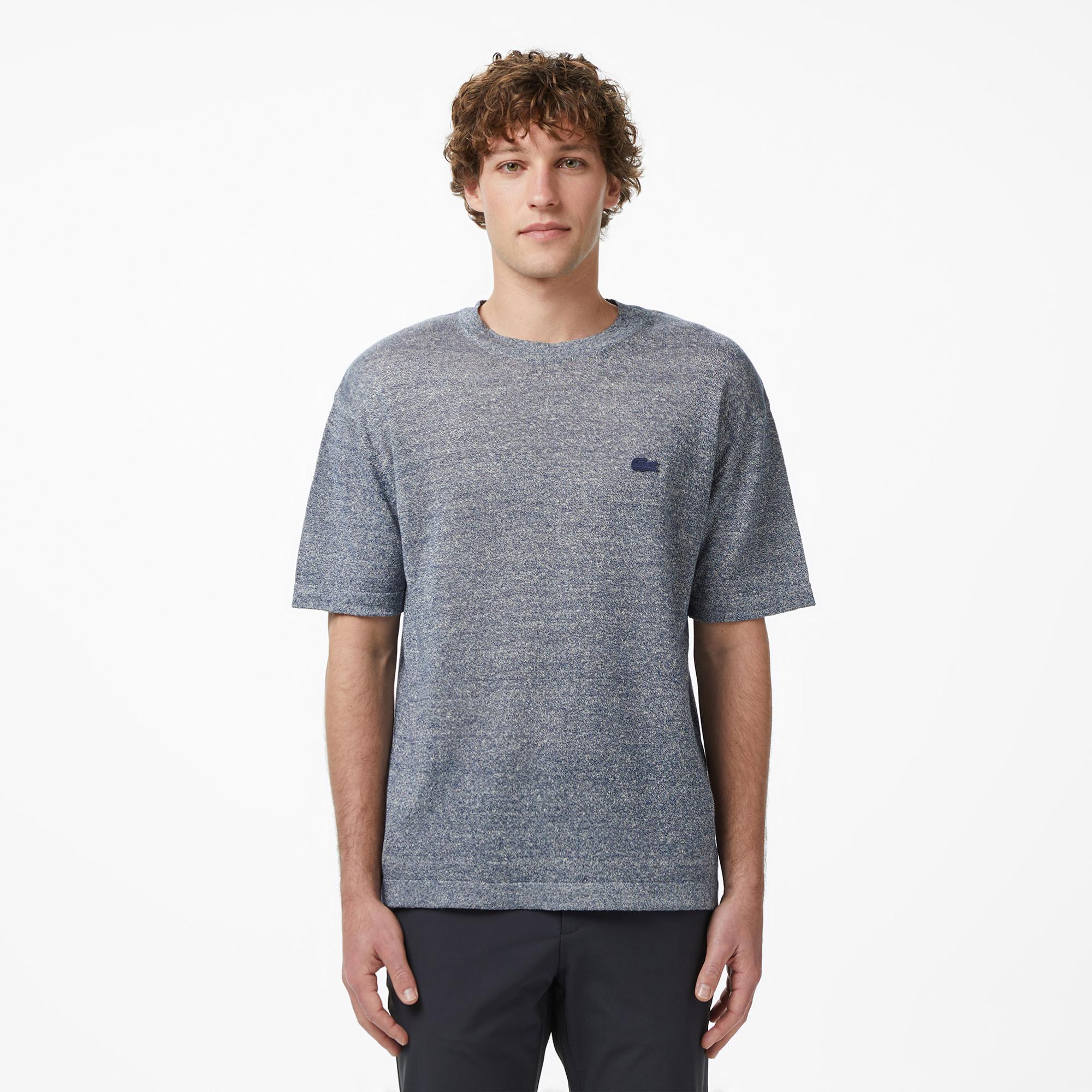 Lacoste Erkek Classic Fit Kısa Kollu Bisiklet Yaka Keten Lacivert Triko