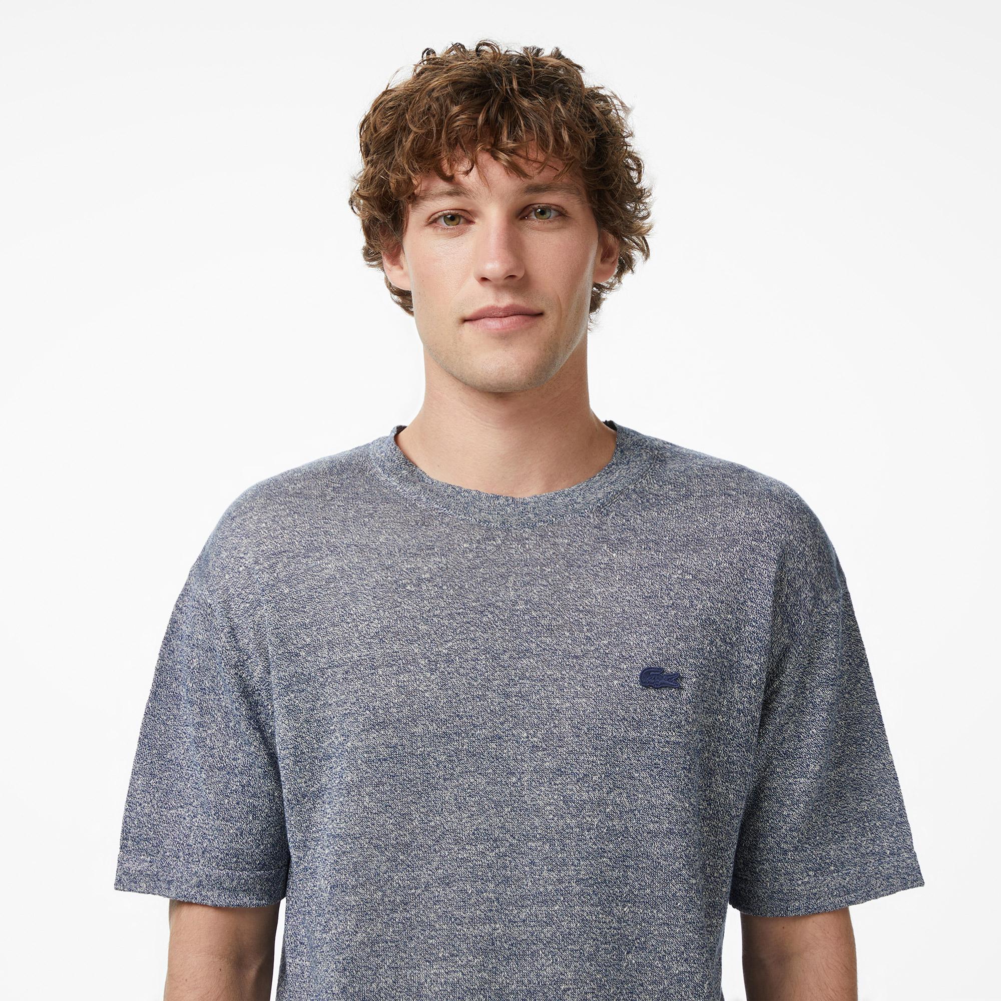 Lacoste Erkek Classic Fit Kısa Kollu Bisiklet Yaka Keten Lacivert Triko